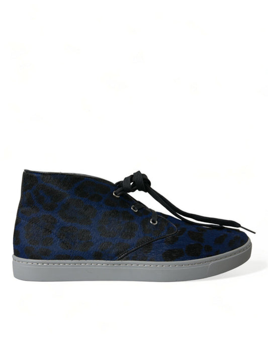 Dolce & Gabbana Chic Blue Leopard Print Mid-Top Sneakers - Arichezz.store