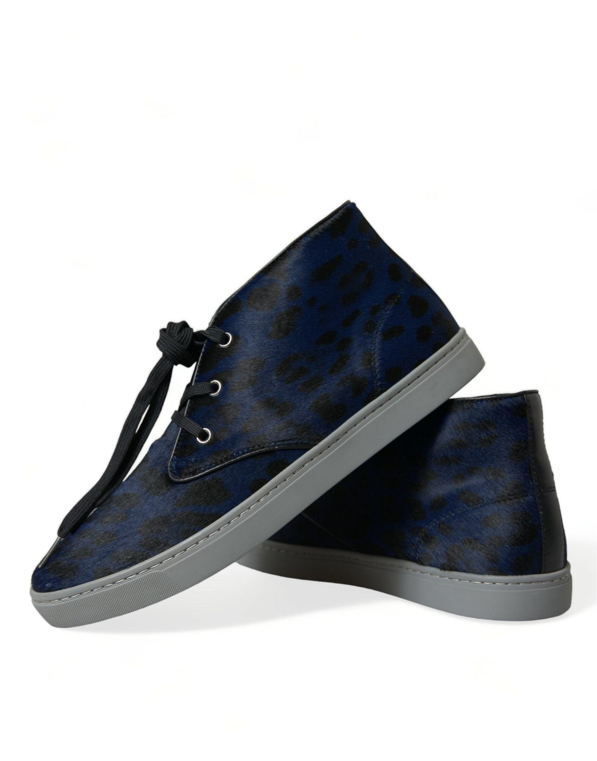 Dolce & Gabbana Chic Blue Leopard Print Mid-Top Sneakers - Arichezz.store