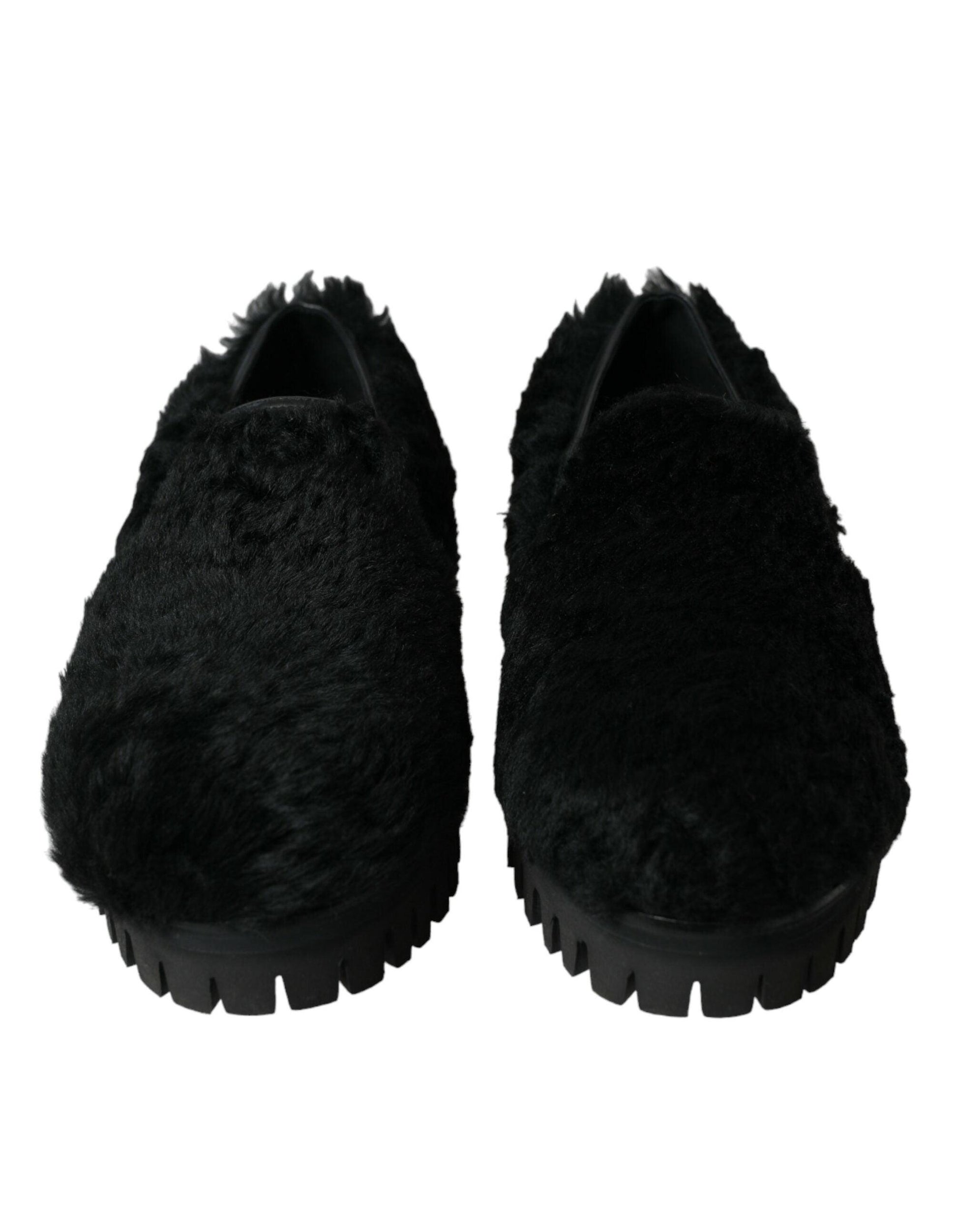 Dolce & Gabbana Elegant Black Fur Slip On Loafers for Men - Arichezz.store