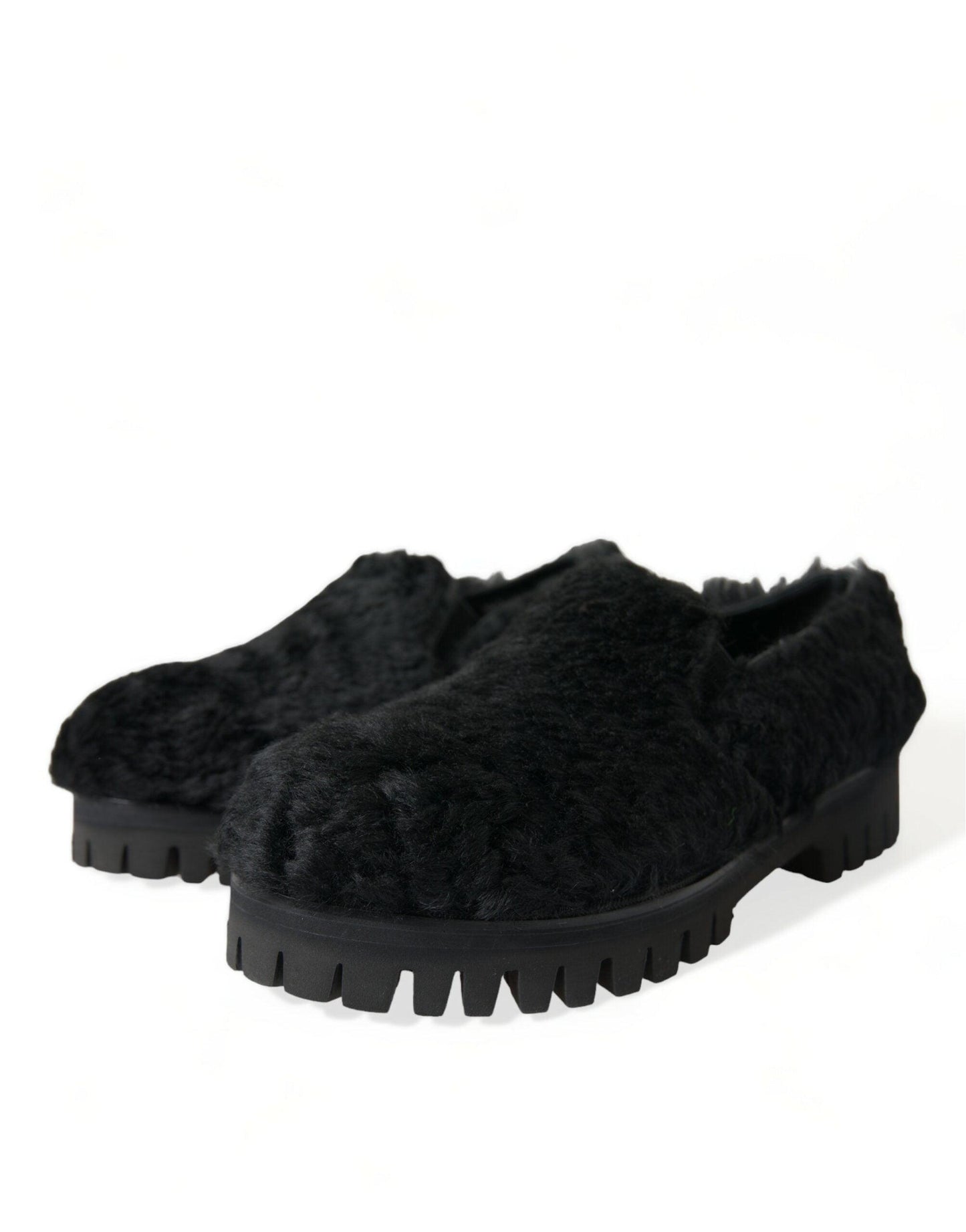 Dolce & Gabbana Elegant Black Fur Slip On Loafers for Men - Arichezz.store