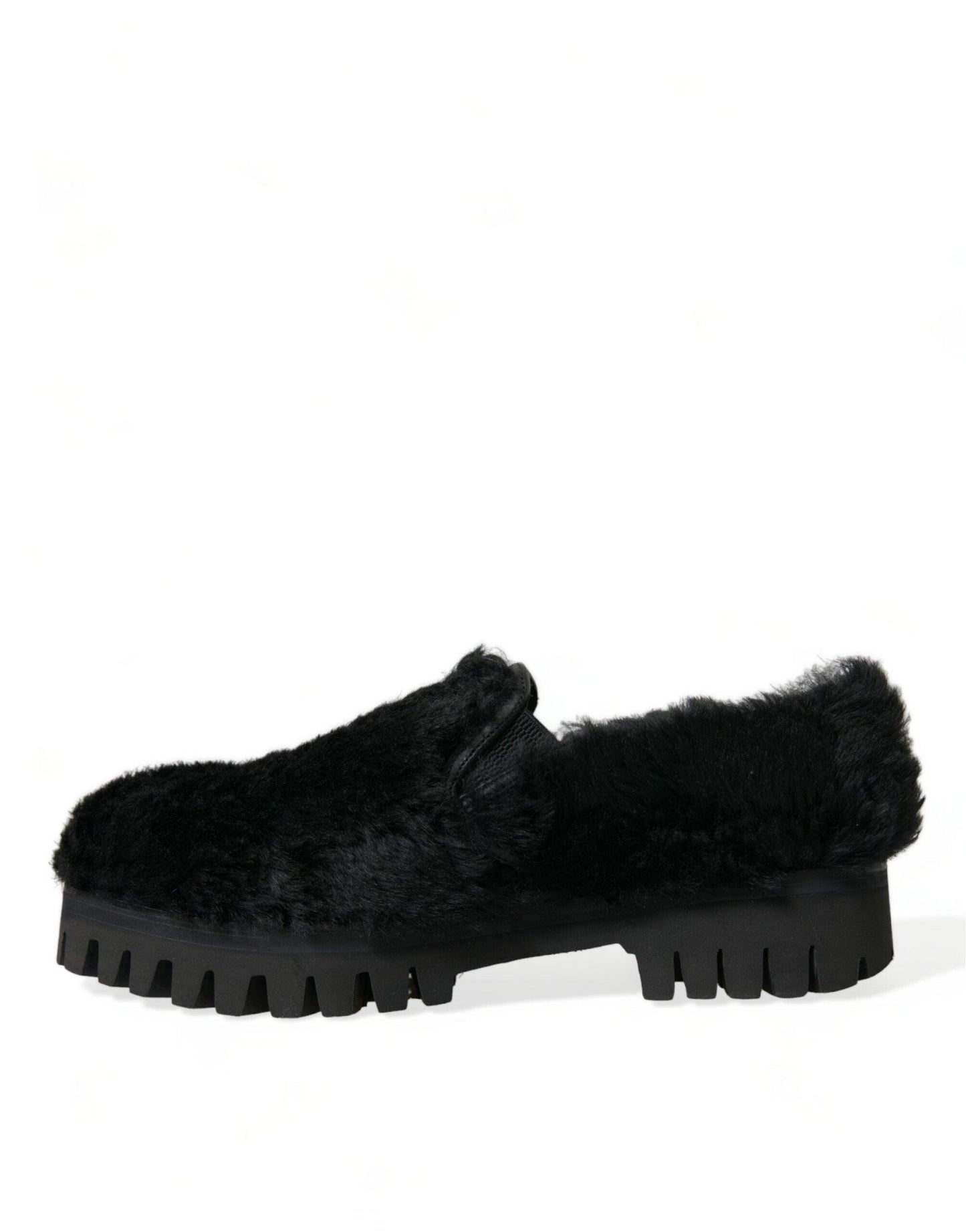 Dolce & Gabbana Elegant Black Fur Slip On Loafers for Men - Arichezz.store