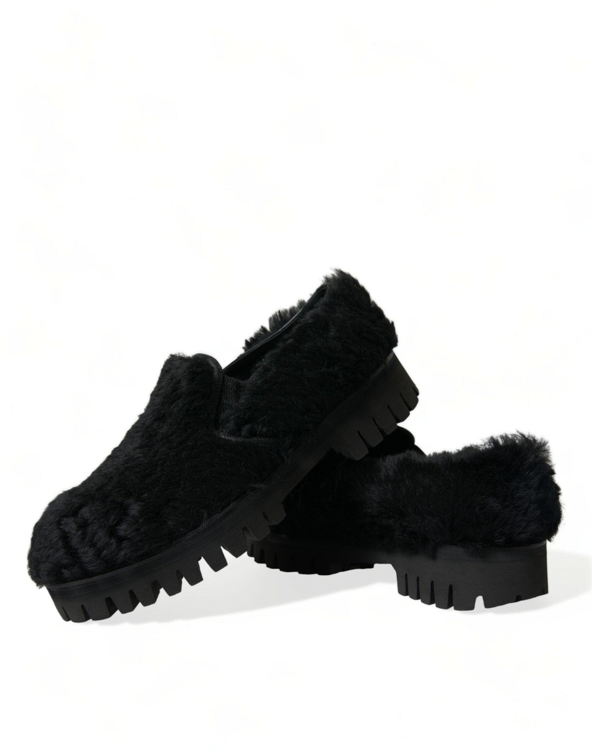 Dolce & Gabbana Elegant Black Fur Slip On Loafers for Men - Arichezz.store