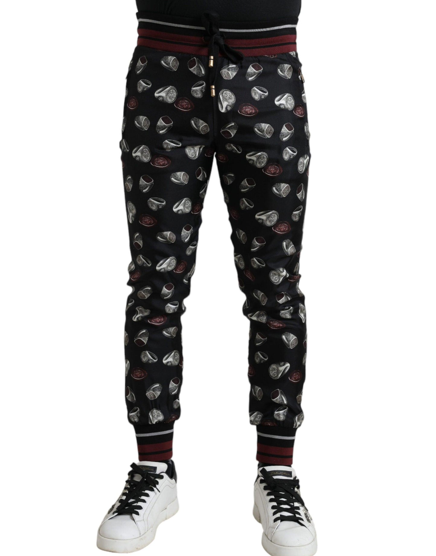 Dolce & Gabbana Elegant Silk Jogging Trousers with Ring Print - Arichezz.store