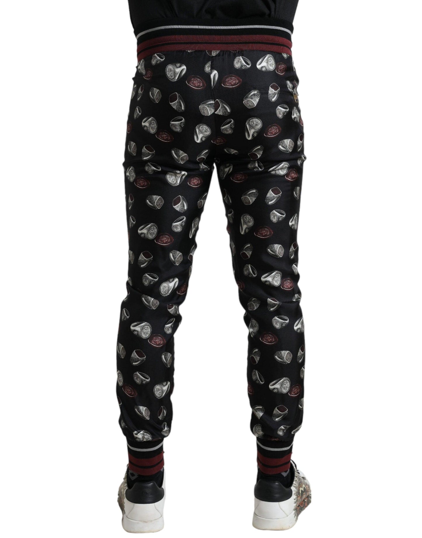 Dolce & Gabbana Elegant Silk Jogging Trousers with Ring Print - Arichezz.store