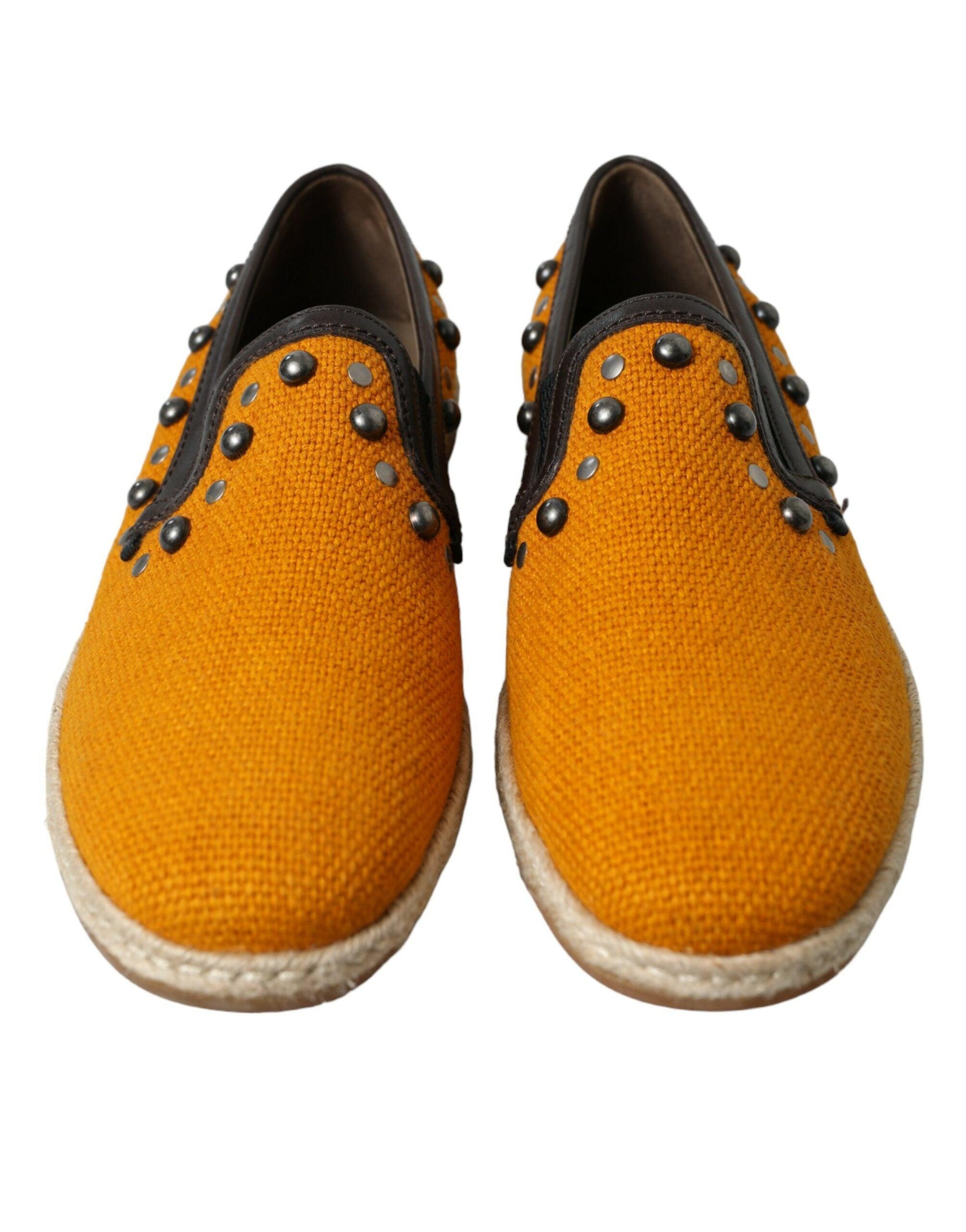 Dolce & Gabbana Exclusive Orange Canvas Loafers with Studs - Arichezz.store