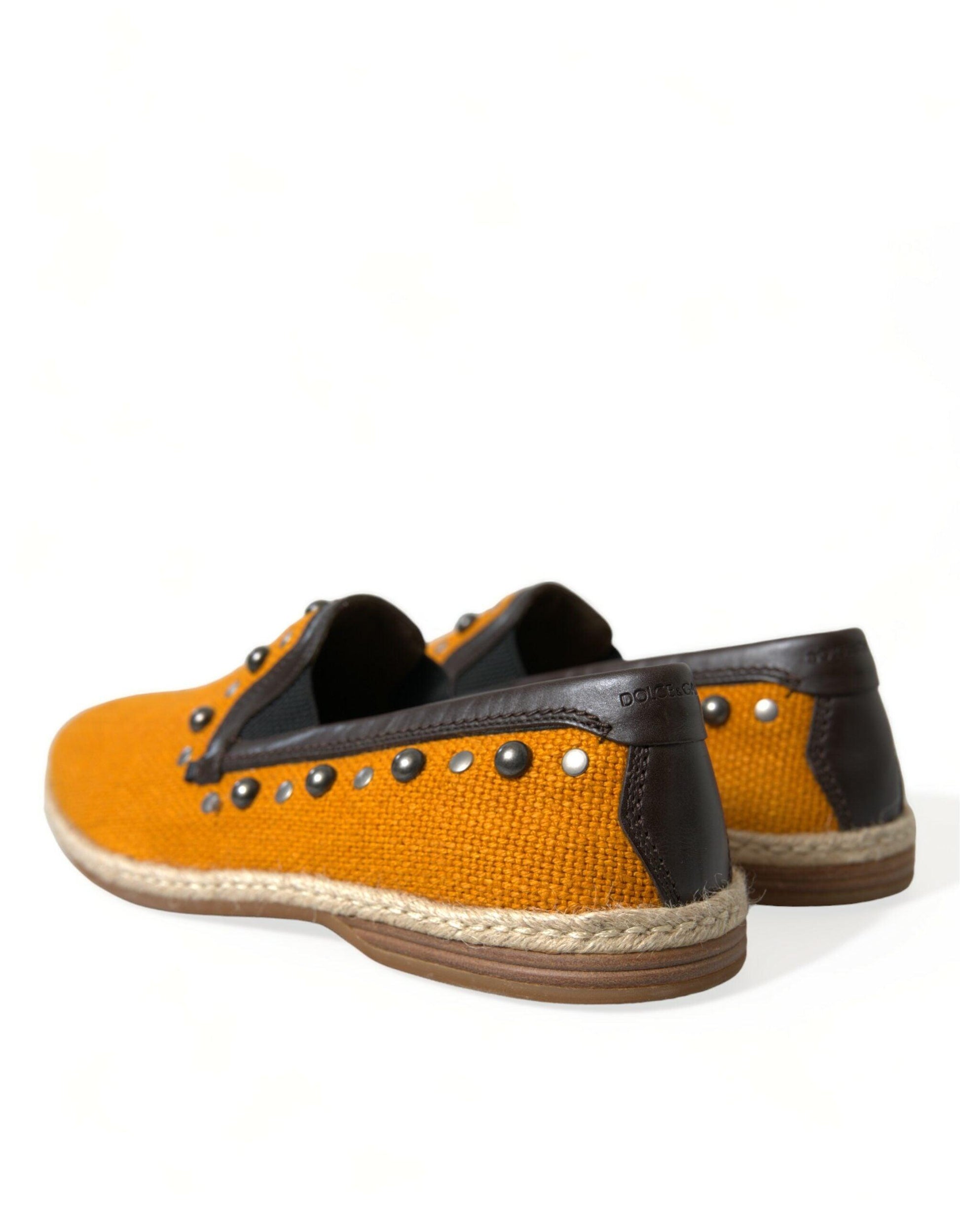 Dolce & Gabbana Exclusive Orange Canvas Loafers with Studs - Arichezz.store