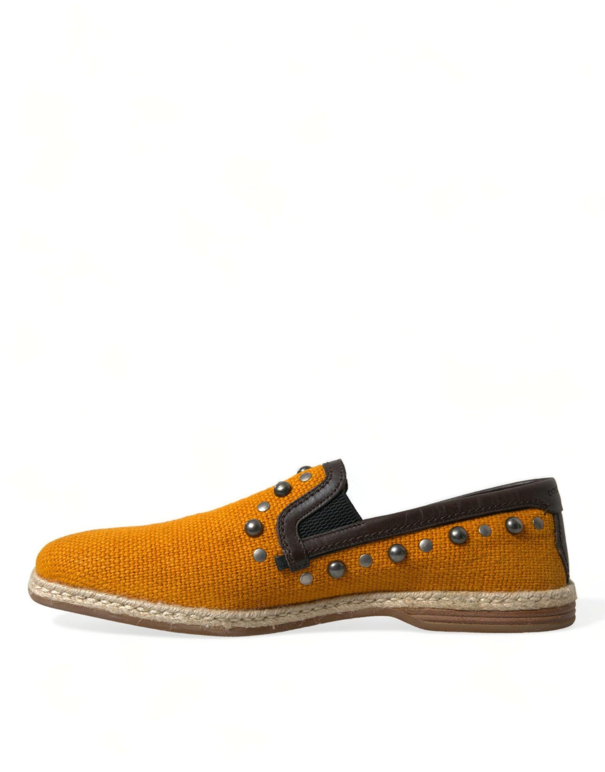 Dolce & Gabbana Exclusive Orange Canvas Loafers with Studs - Arichezz.store