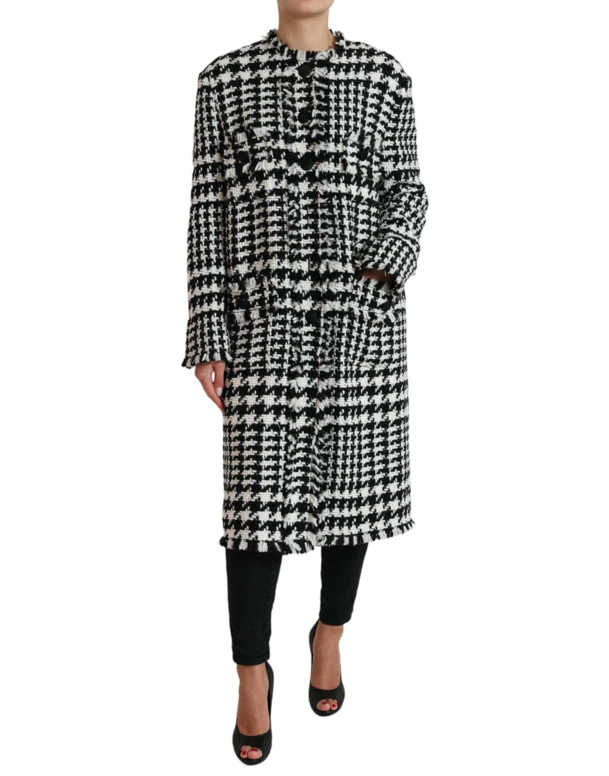 Dolce & Gabbana Elegant Houndstooth Long Trench Coat - Arichezz.store