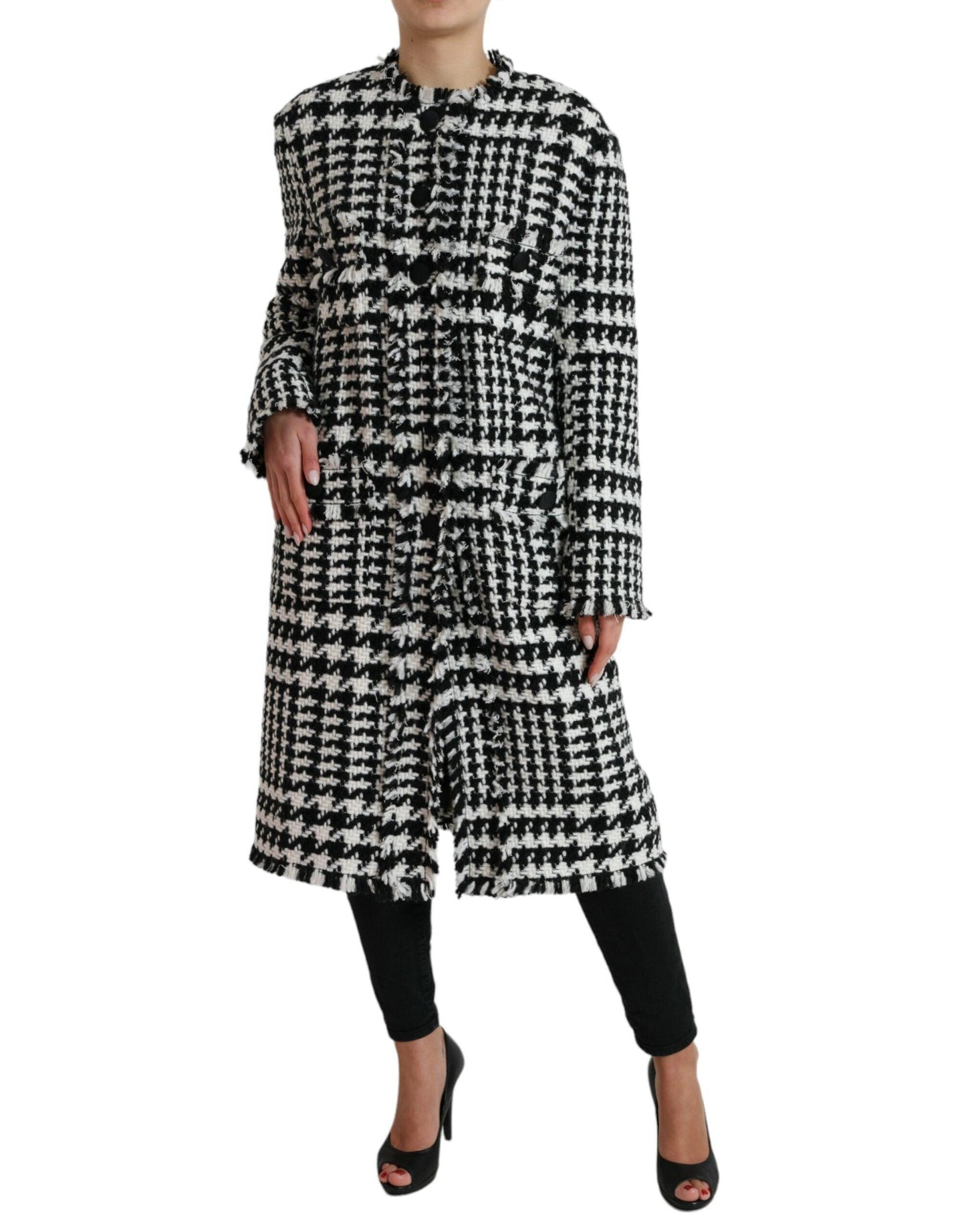 Dolce & Gabbana Elegant Houndstooth Long Trench Coat - Arichezz.store