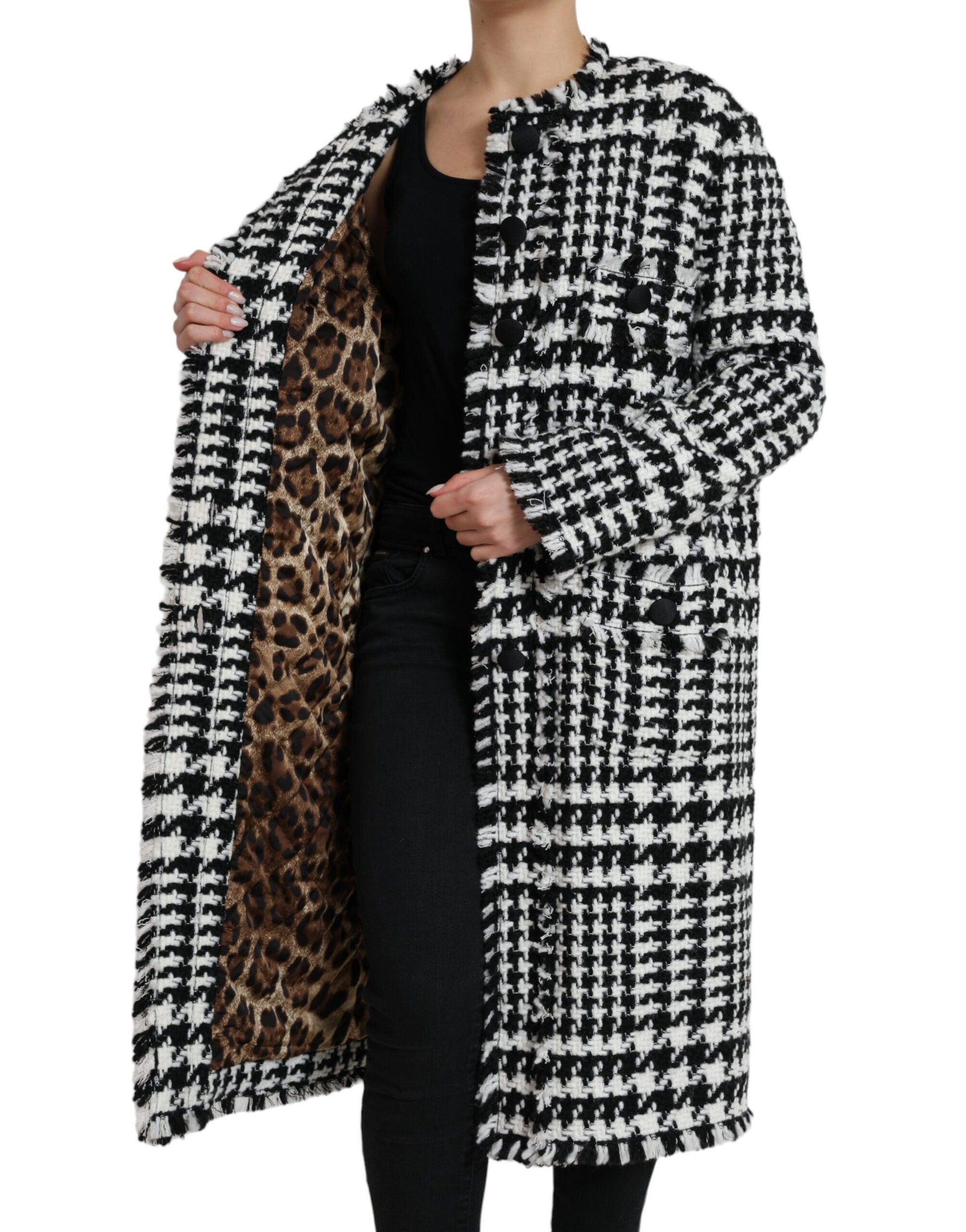 Dolce & Gabbana Elegant Houndstooth Long Trench Coat - Arichezz.store