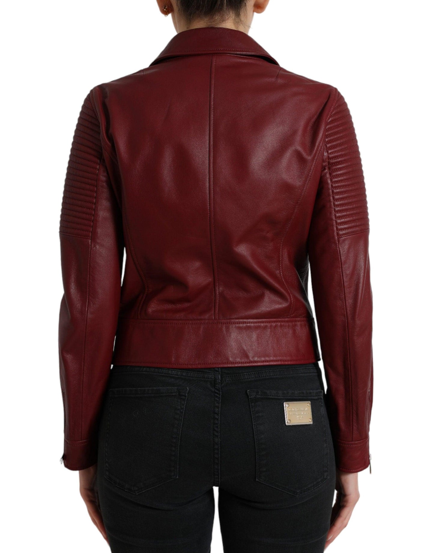 Dolce & Gabbana Bordeaux Leather Biker Jacket - Arichezz.store