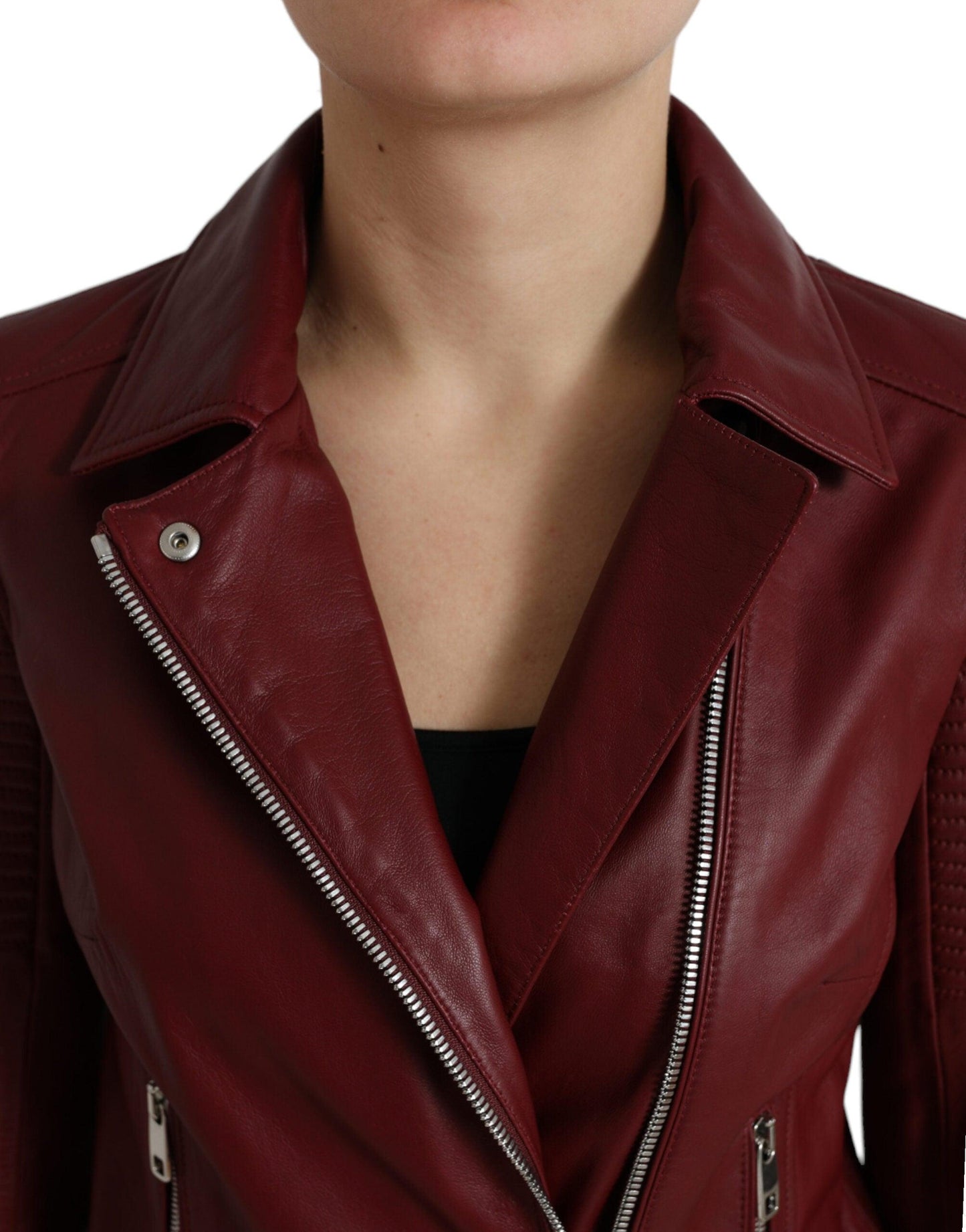 Dolce & Gabbana Bordeaux Leather Biker Jacket - Arichezz.store