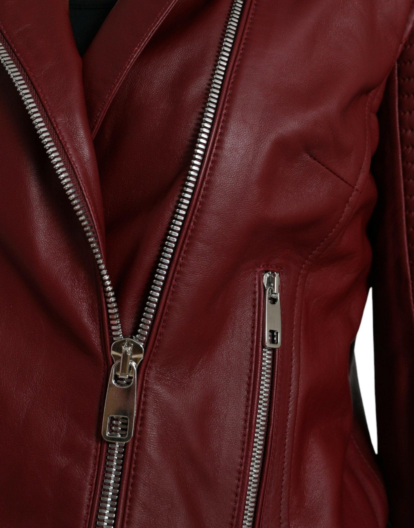 Dolce & Gabbana Bordeaux Leather Biker Jacket - Arichezz.store