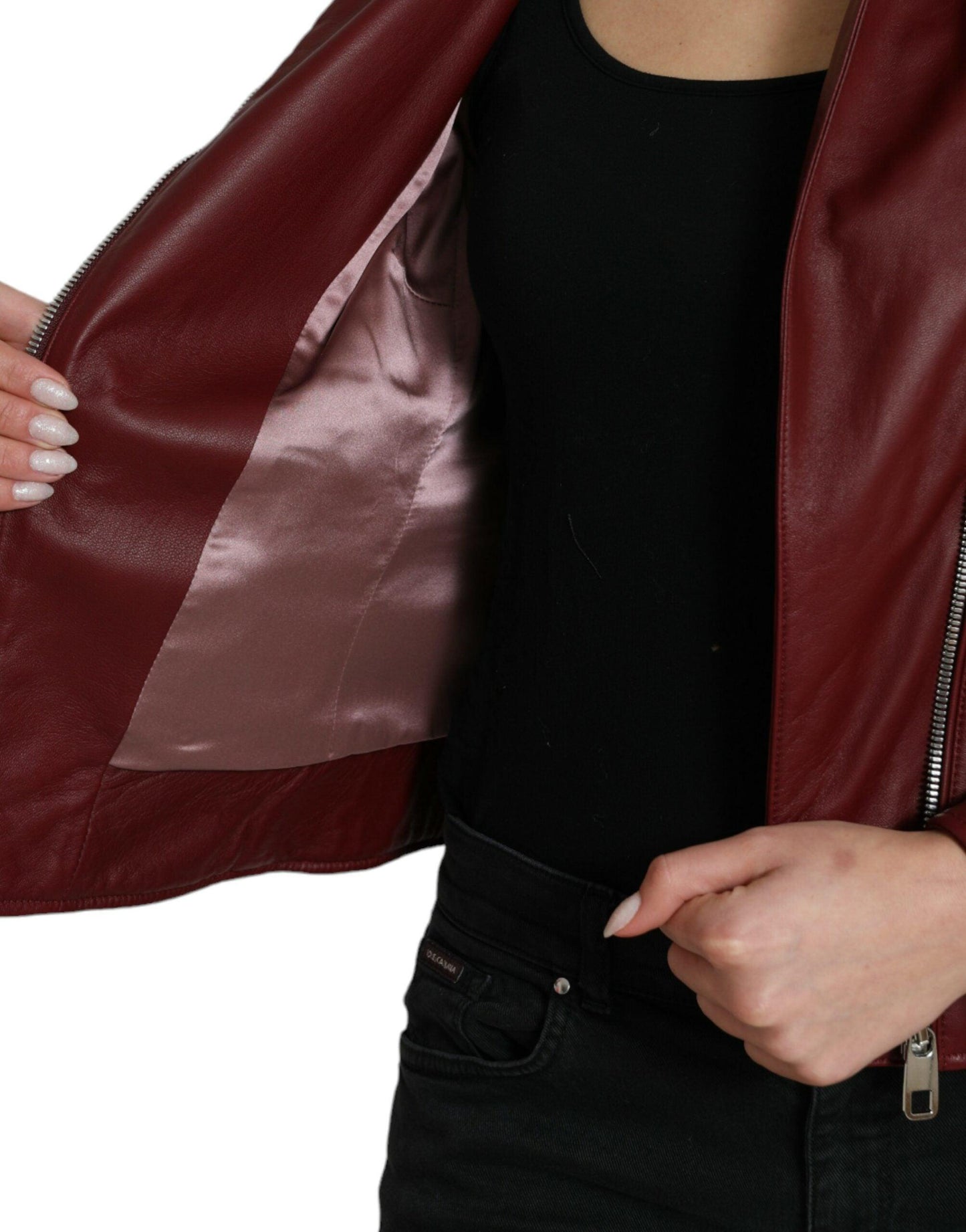 Dolce & Gabbana Bordeaux Leather Biker Jacket - Arichezz.store