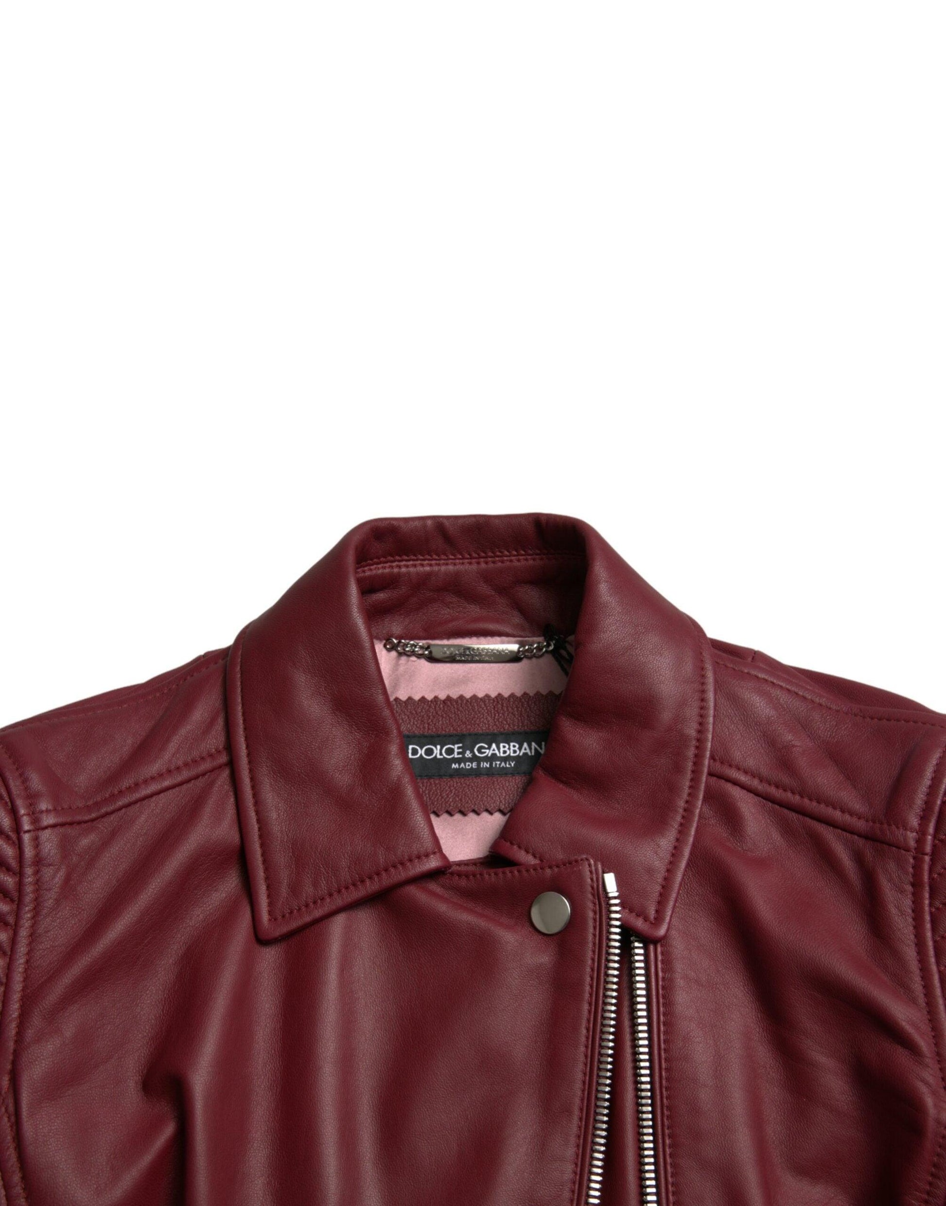 Dolce & Gabbana Bordeaux Leather Biker Jacket - Arichezz.store