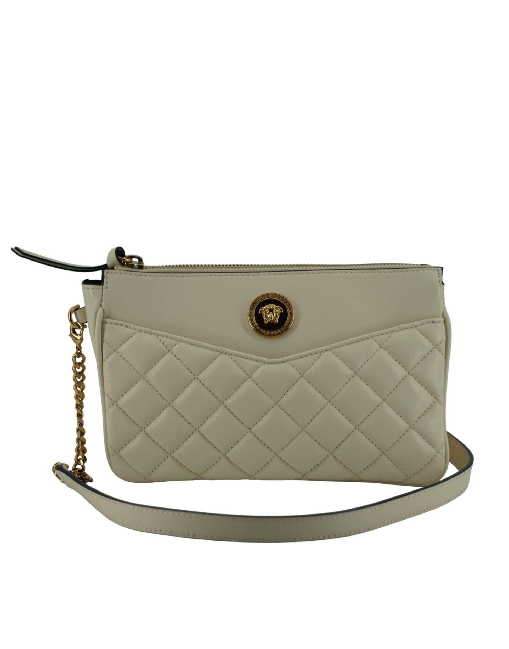 Versace Elegant White Lamb Leather Crossbody Pouch - Arichezz.store