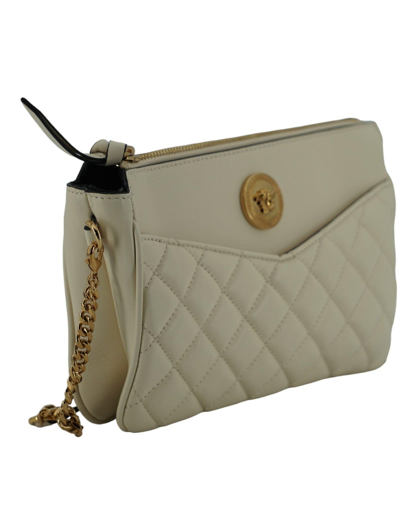 Versace Elegant White Lamb Leather Crossbody Pouch - Arichezz.store