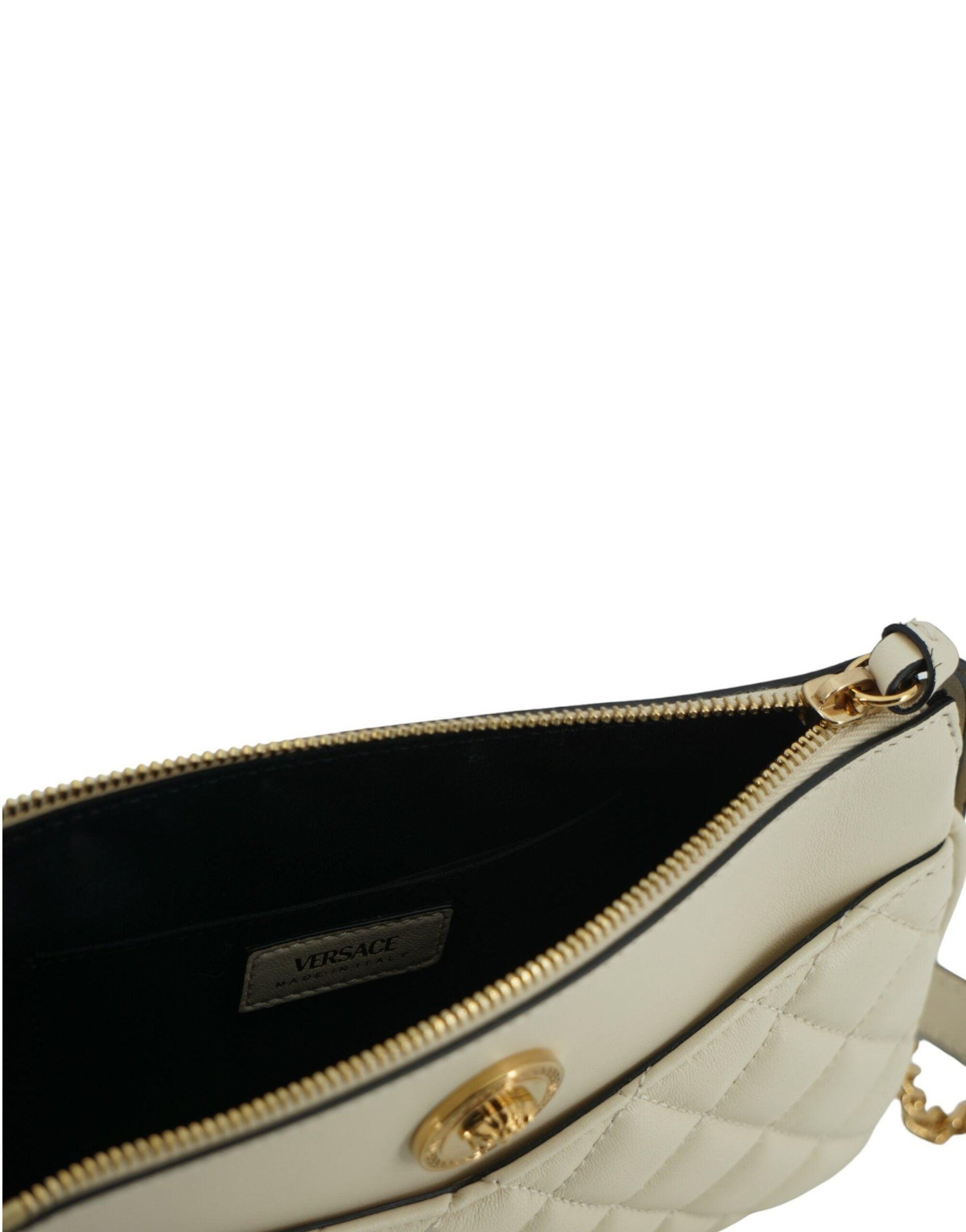 Versace Elegant White Lamb Leather Crossbody Pouch - Arichezz.store