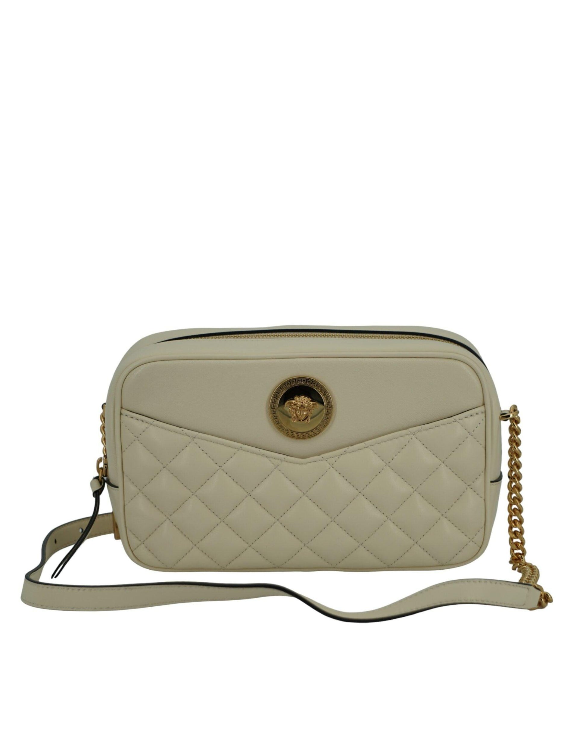 Versace Elegant White Leather Camera Shoulder Bag - Arichezz.store