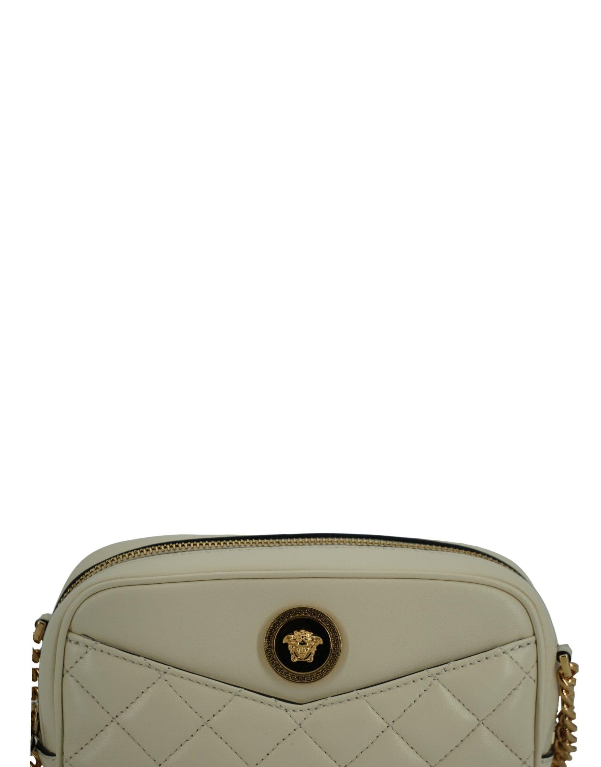 Versace Elegant White Lamb Leather Camera Bag - Arichezz.store