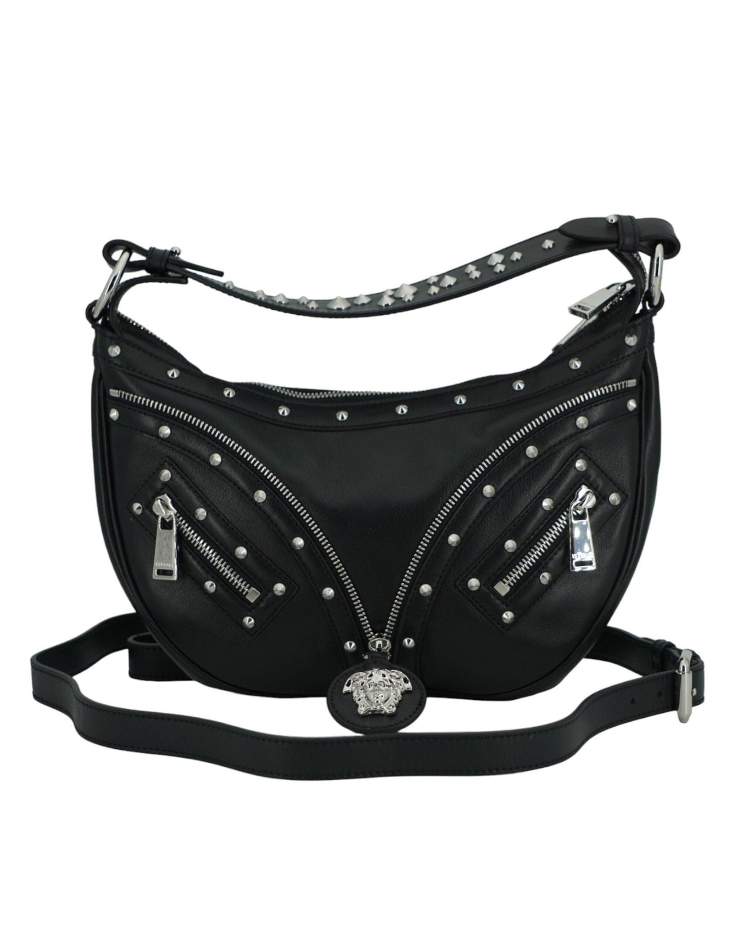 Versace Elegant Black Leather Hobo Shoulder Bag - Arichezz.store