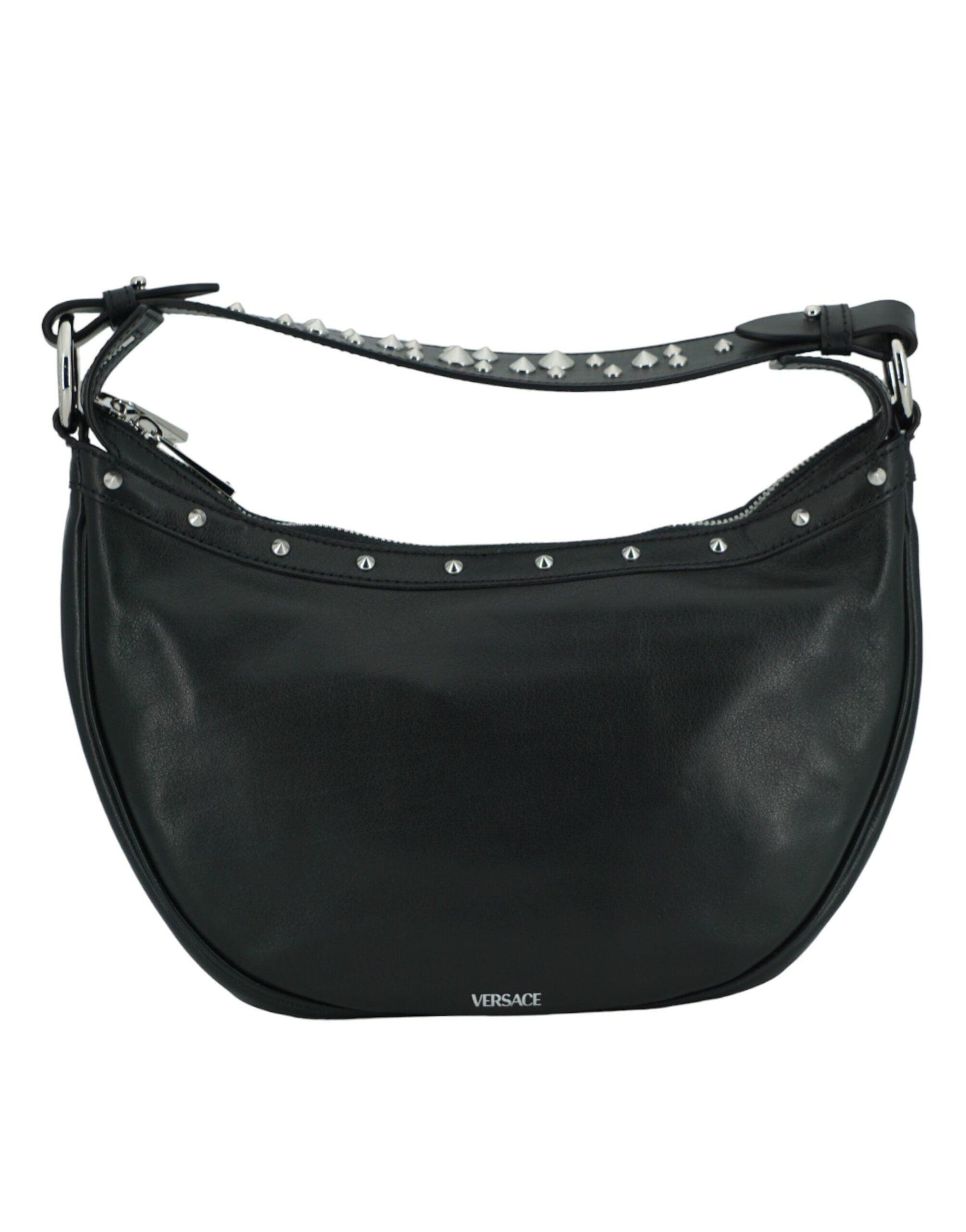 Versace Elegant Black Leather Hobo Shoulder Bag - Arichezz.store