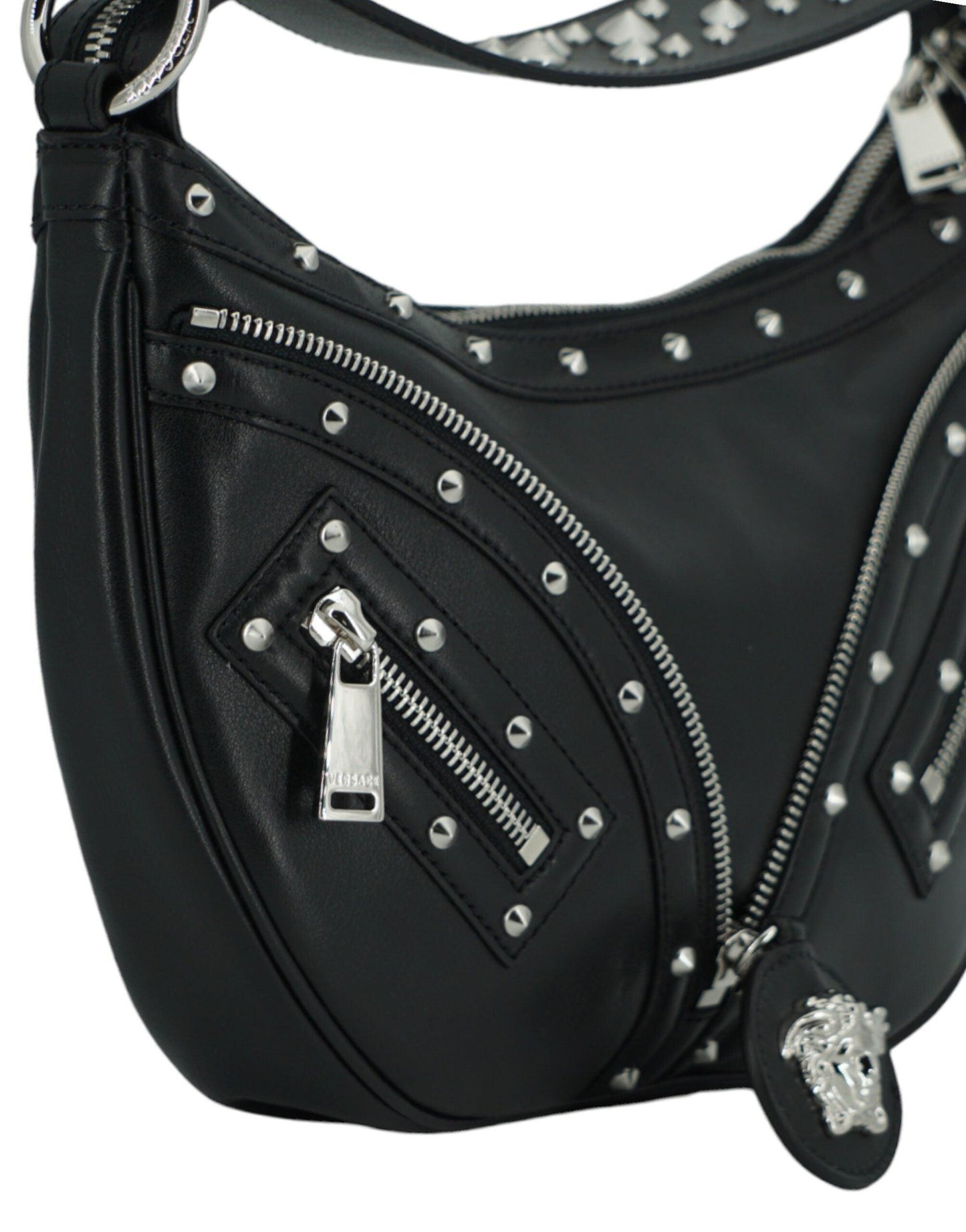 Versace Elegant Black Leather Hobo Shoulder Bag - Arichezz.store