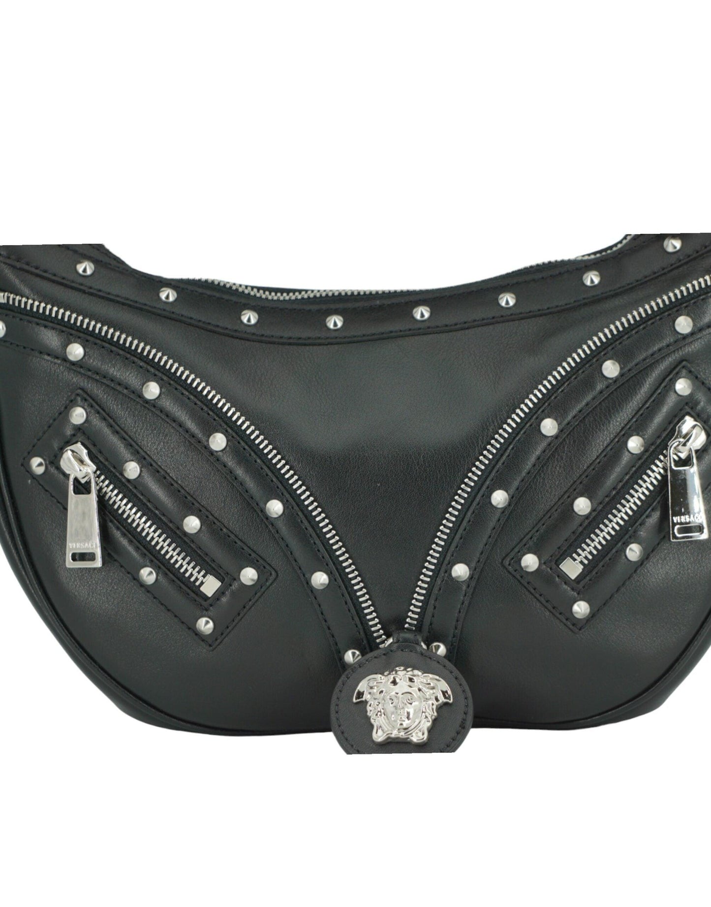 Versace Elegant Black Leather Hobo Shoulder Bag - Arichezz.store