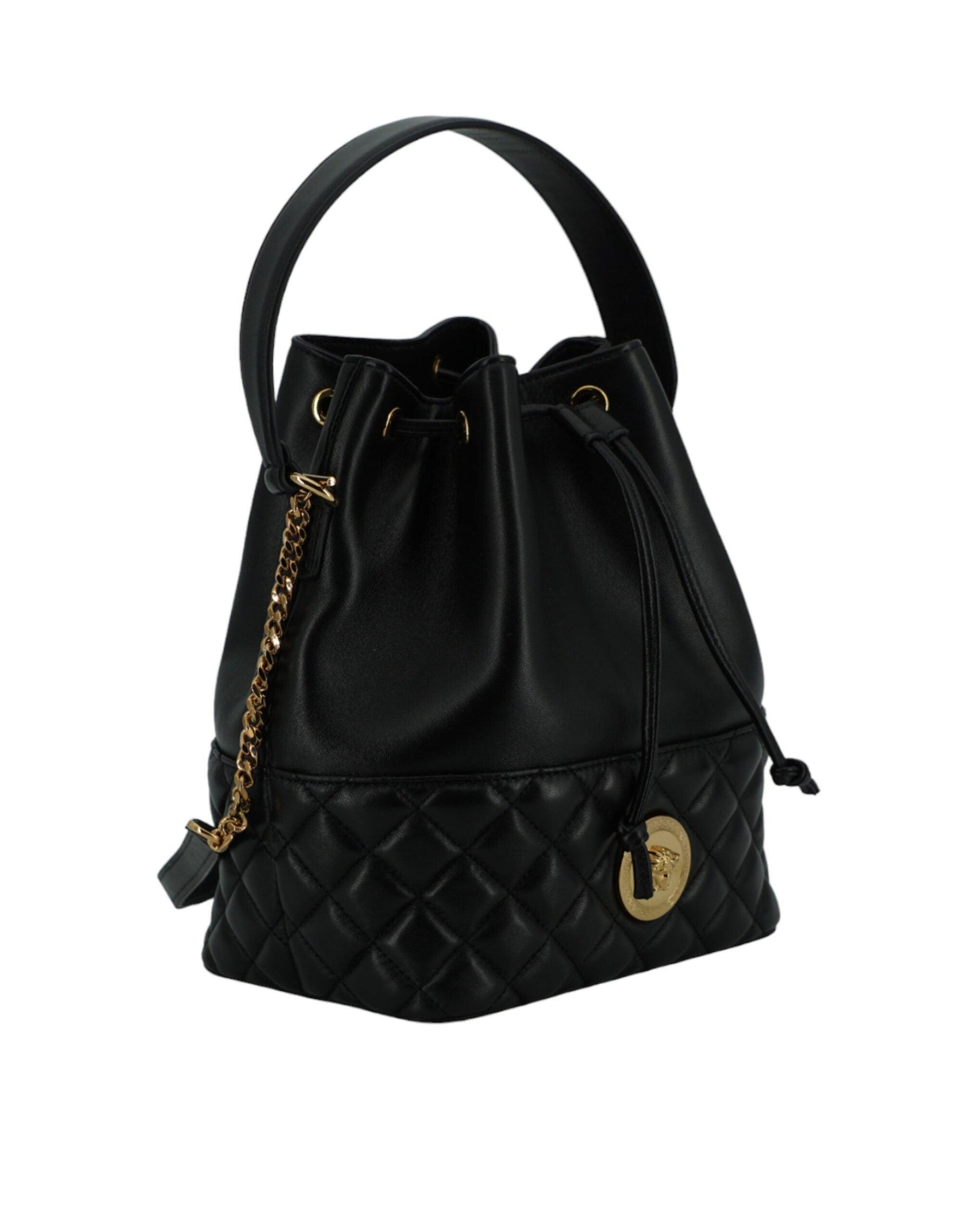 Versace Elegant Black Leather Medusa Bucket Shoulder Bag - Arichezz.store