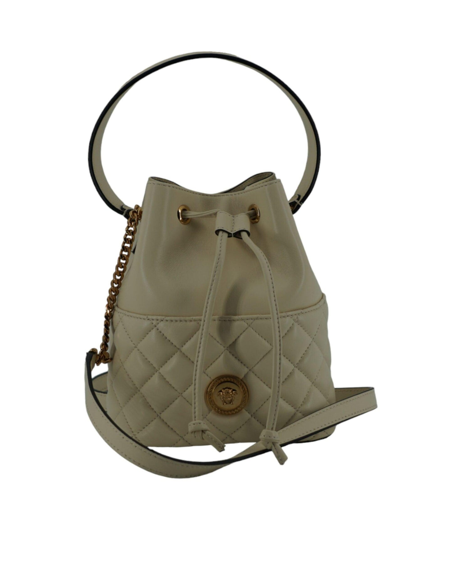 Versace Elegant Small White Leather Bucket Shoulder Bag - Arichezz.store