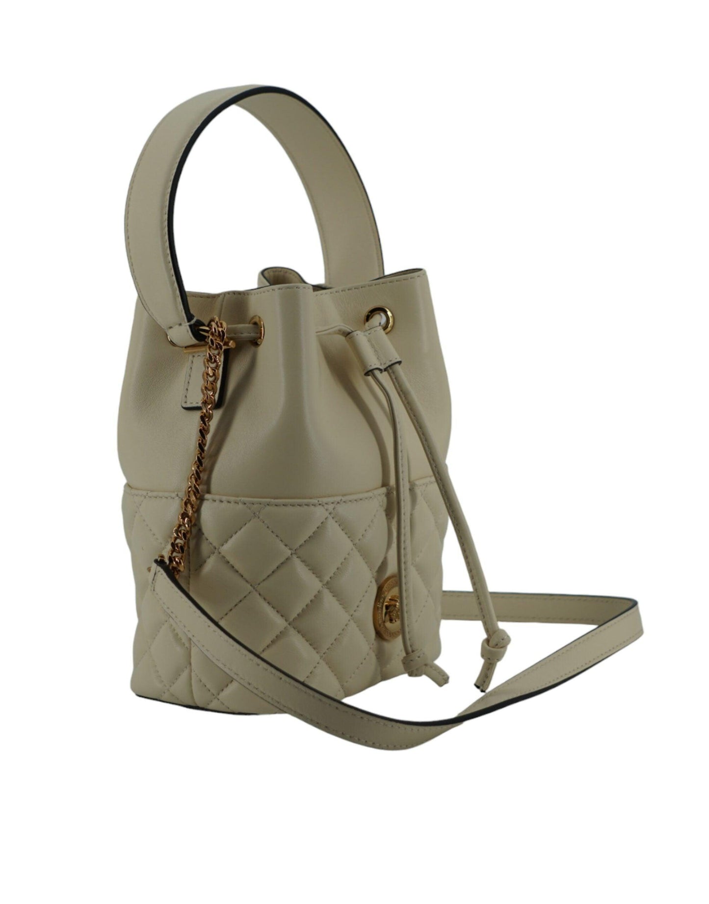 Versace Elegant Small White Leather Bucket Shoulder Bag - Arichezz.store