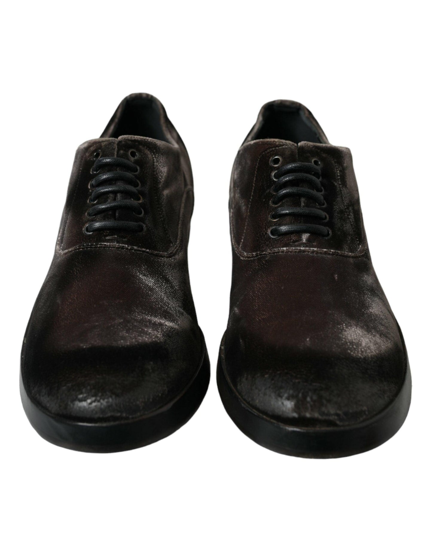 Dolce & Gabbana Elegant Brown Velvet Oxford Lace-up Shoes - Arichezz.store