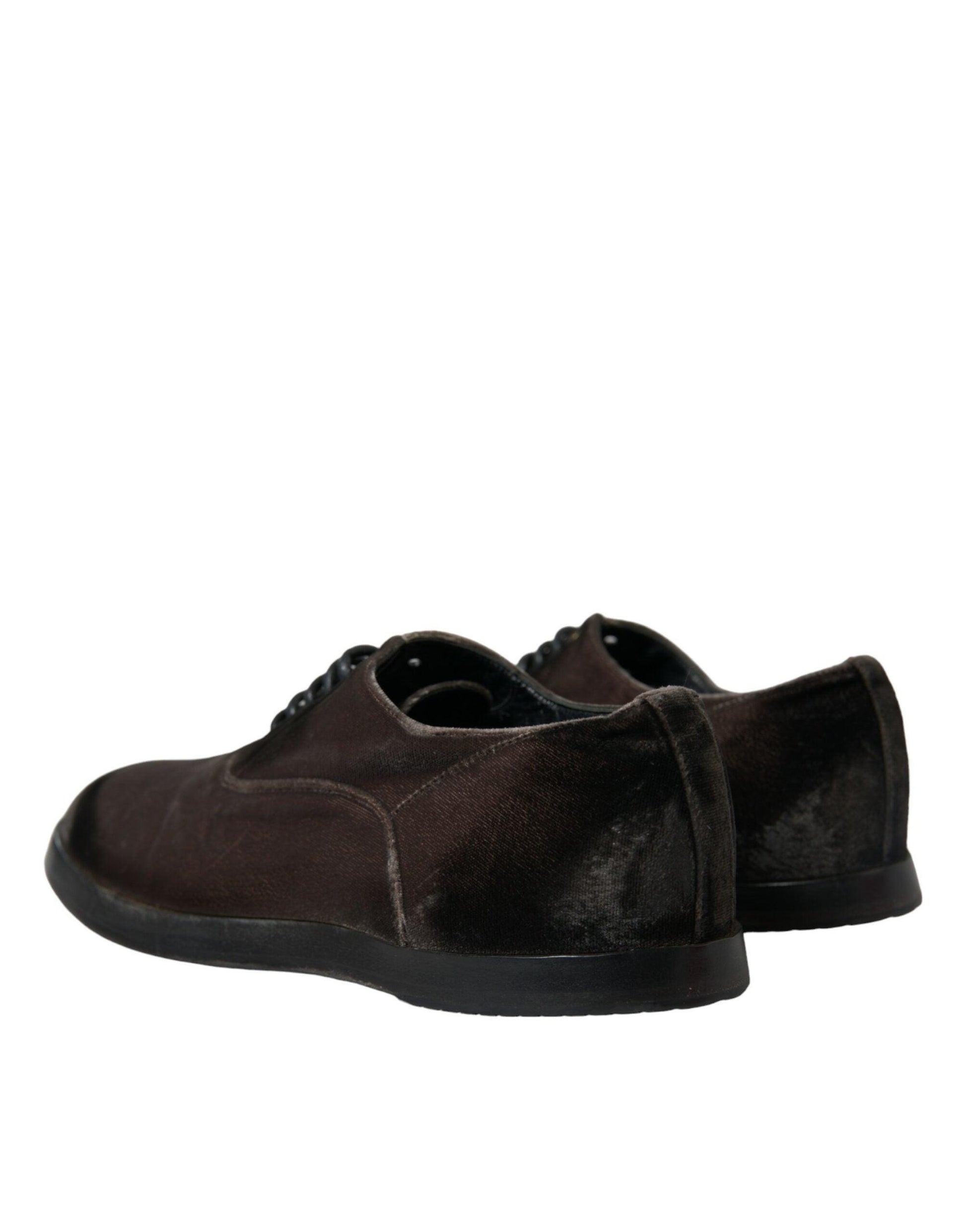 Dolce & Gabbana Elegant Brown Velvet Oxford Lace-up Shoes - Arichezz.store