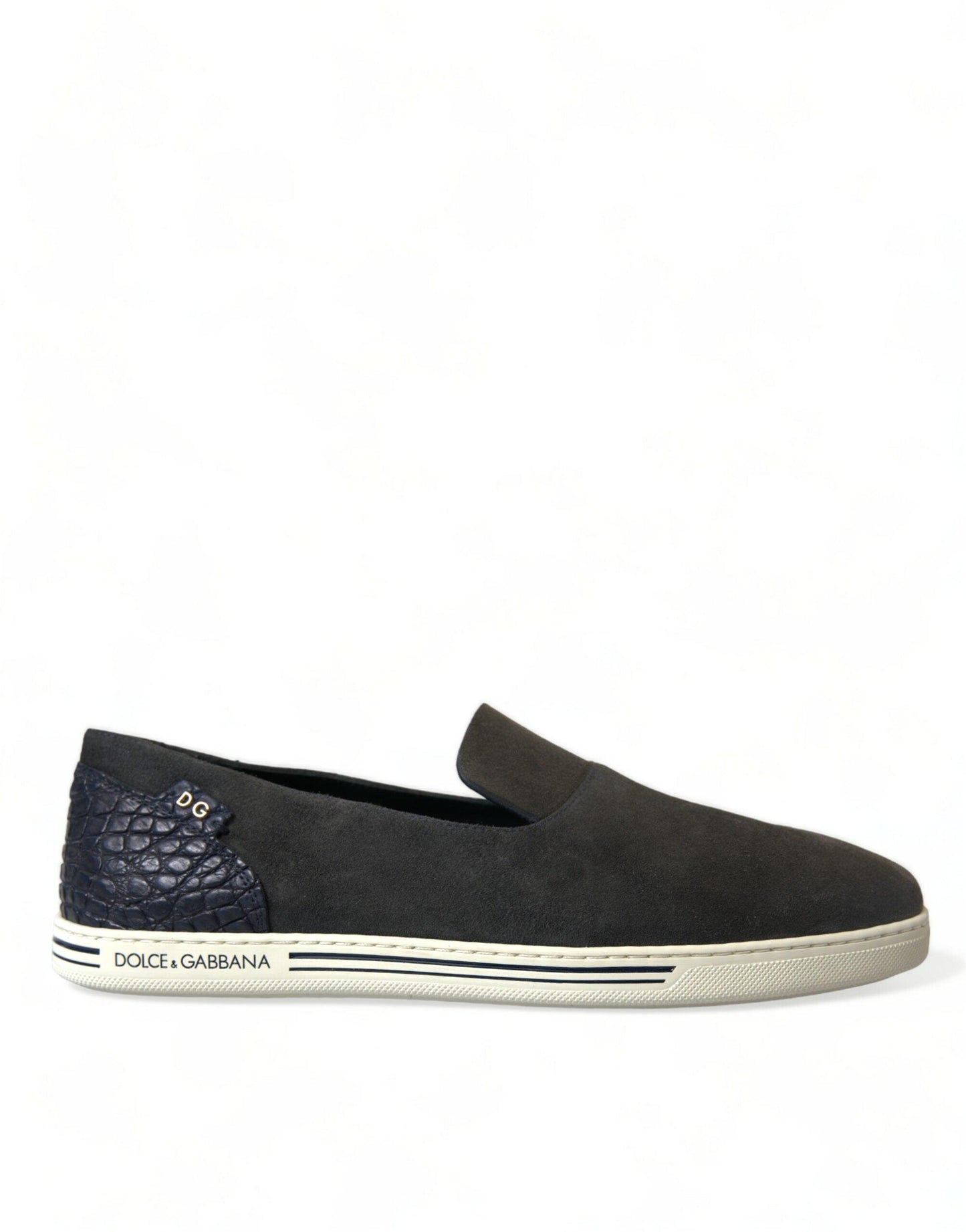 Dolce & Gabbana Elegant Blue Suede & Crocodile Slippers - Arichezz.store