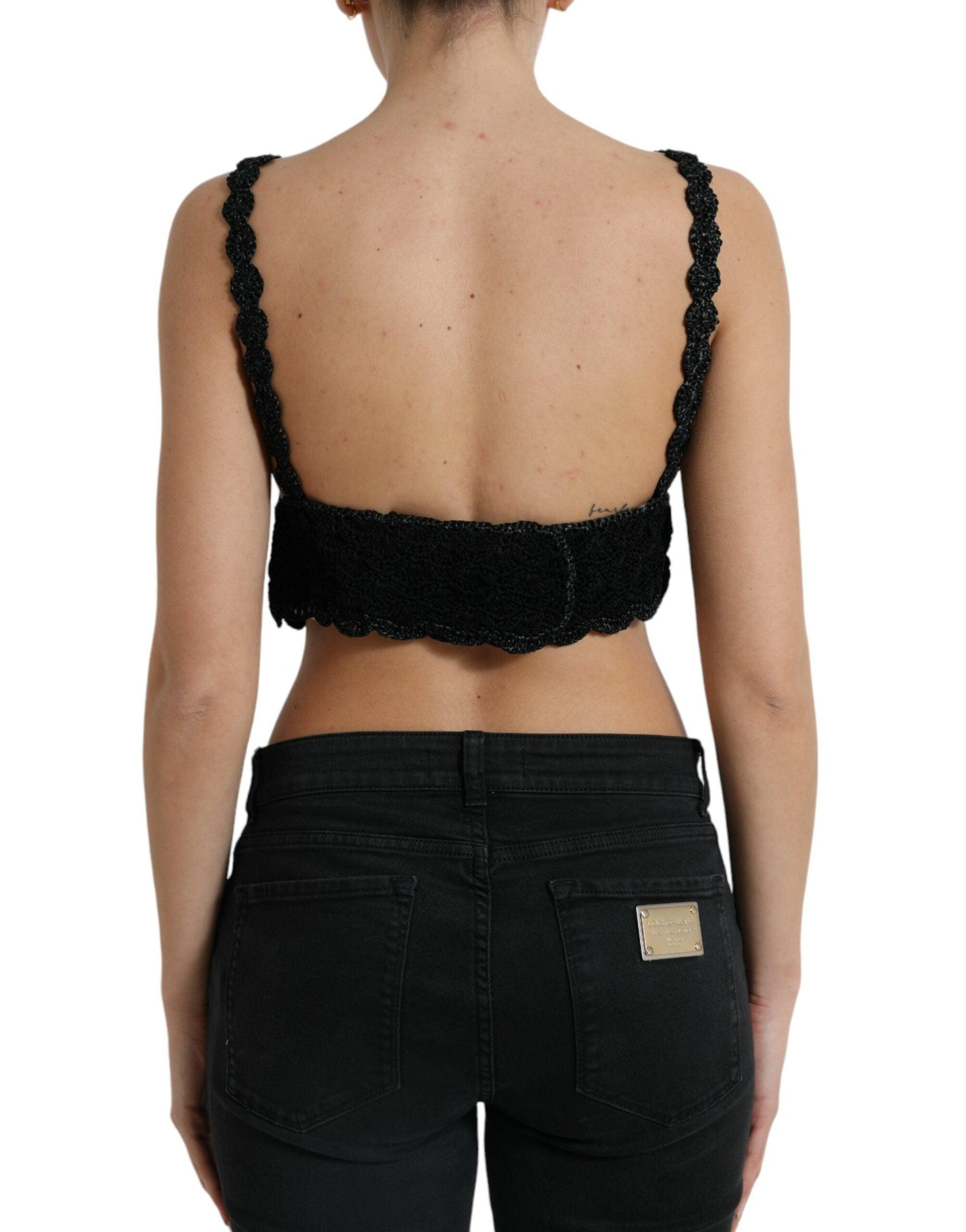 Dolce & Gabbana Elegant Black Crochet Corset Top - Arichezz.store