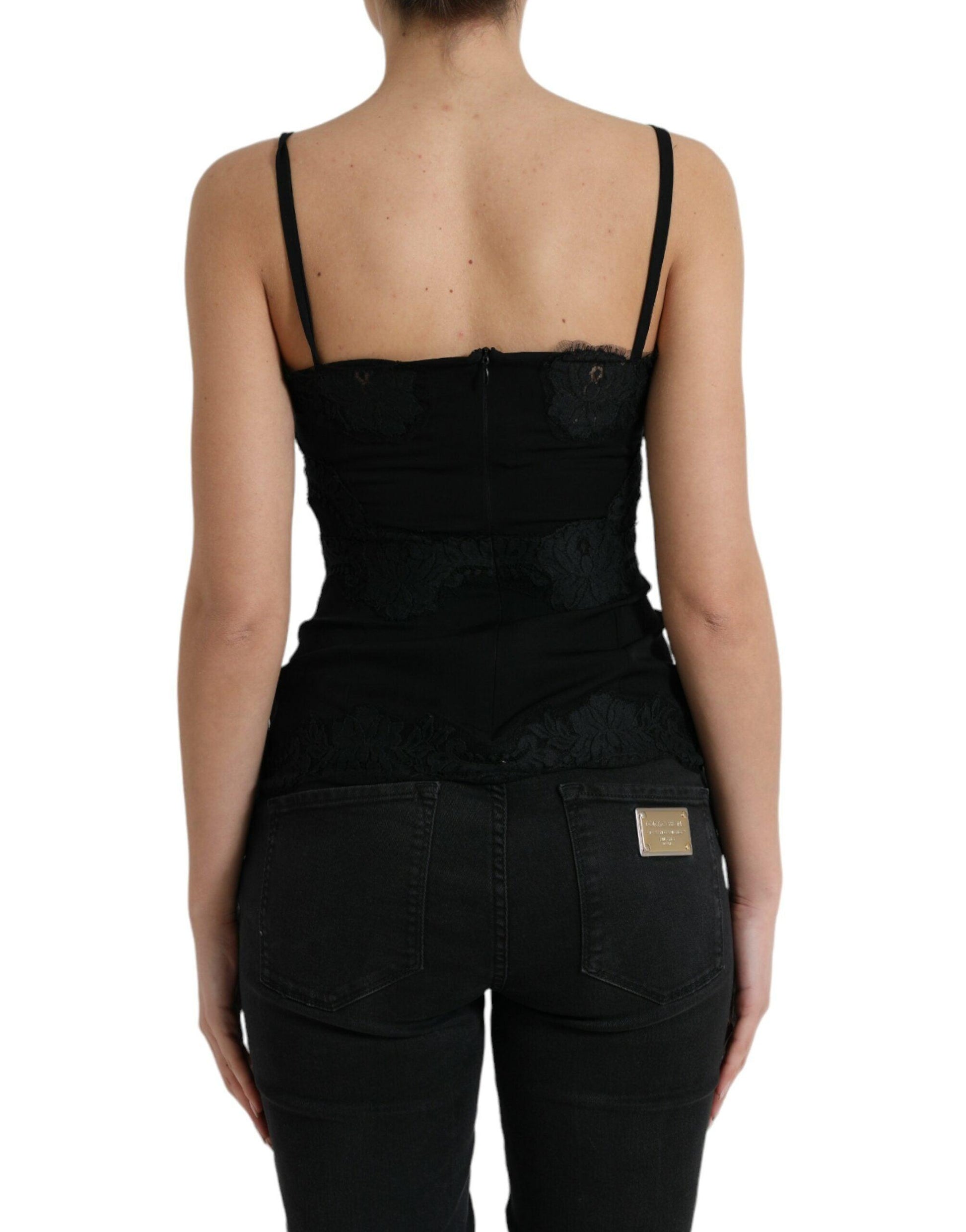 Dolce & Gabbana Elegant Black Silk Lace Tank Top - Arichezz.store