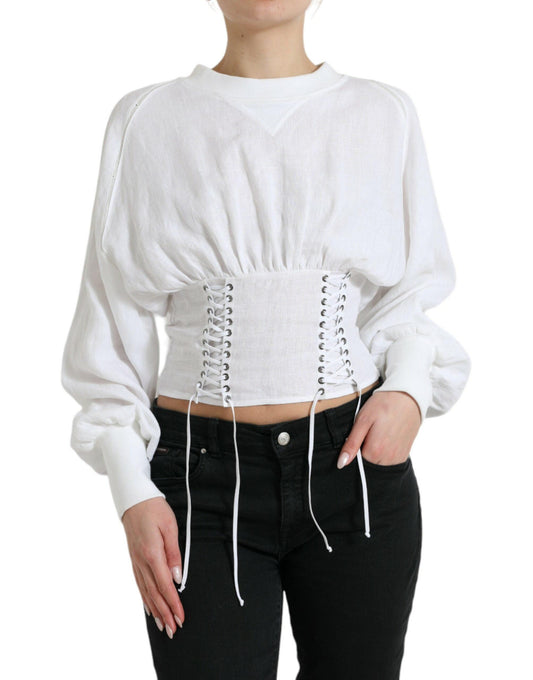 Dolce & Gabbana Elegant White Lace-Up Corset Cropped Top - Arichezz.store