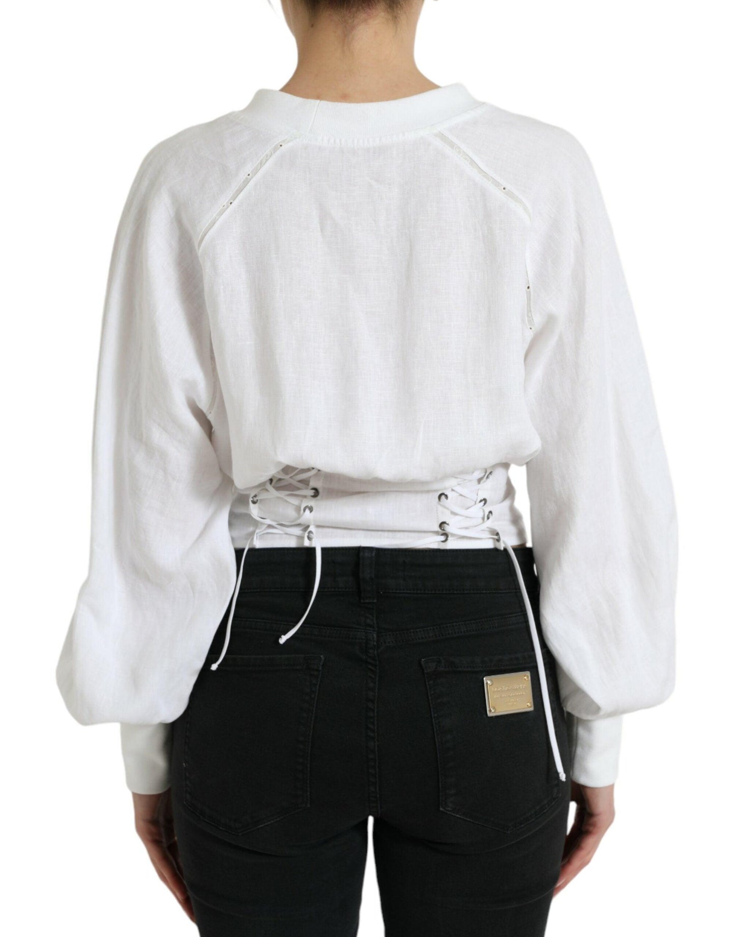 Dolce & Gabbana Elegant White Lace-Up Corset Cropped Top - Arichezz.store