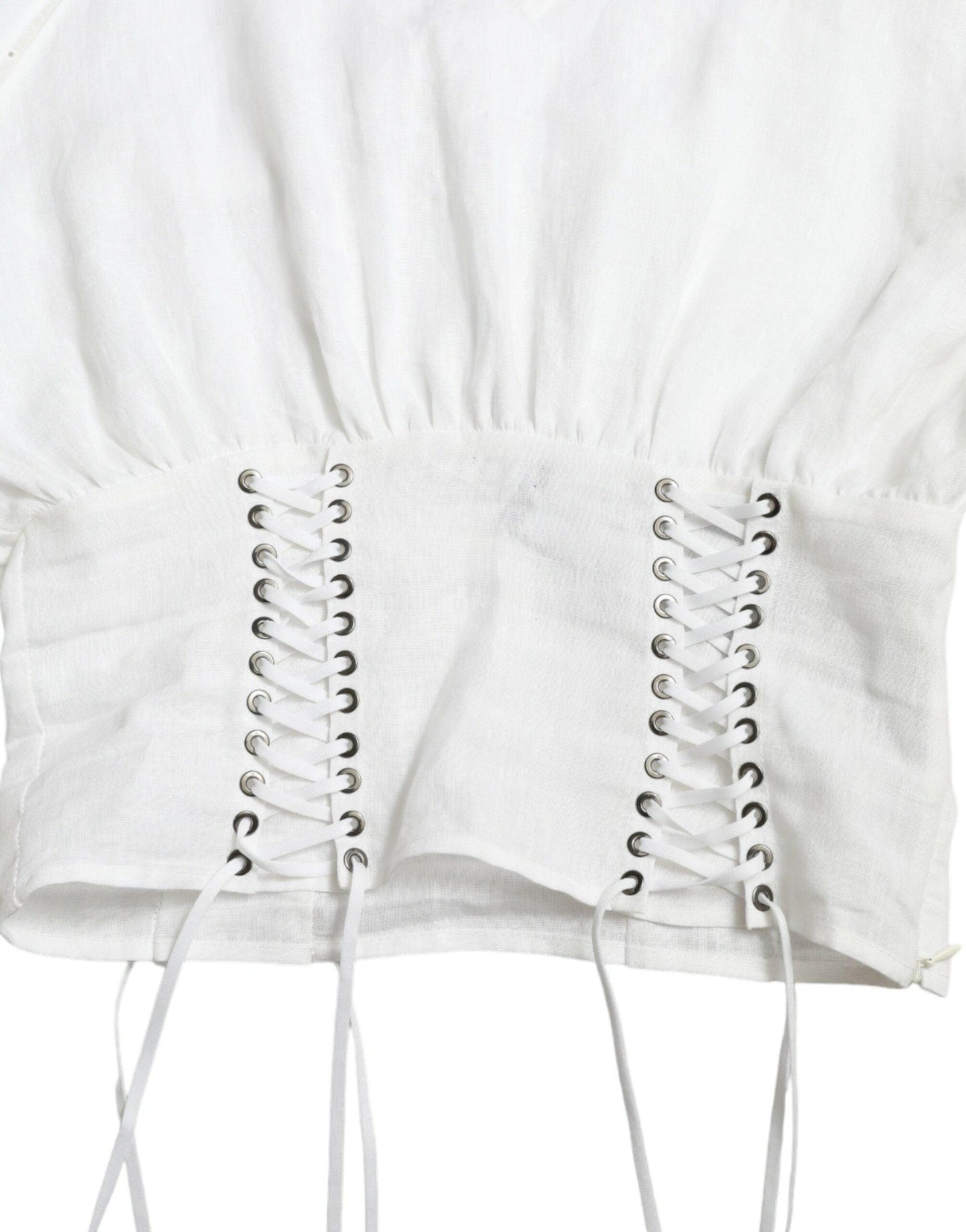 Dolce & Gabbana Elegant White Lace-Up Corset Cropped Top - Arichezz.store