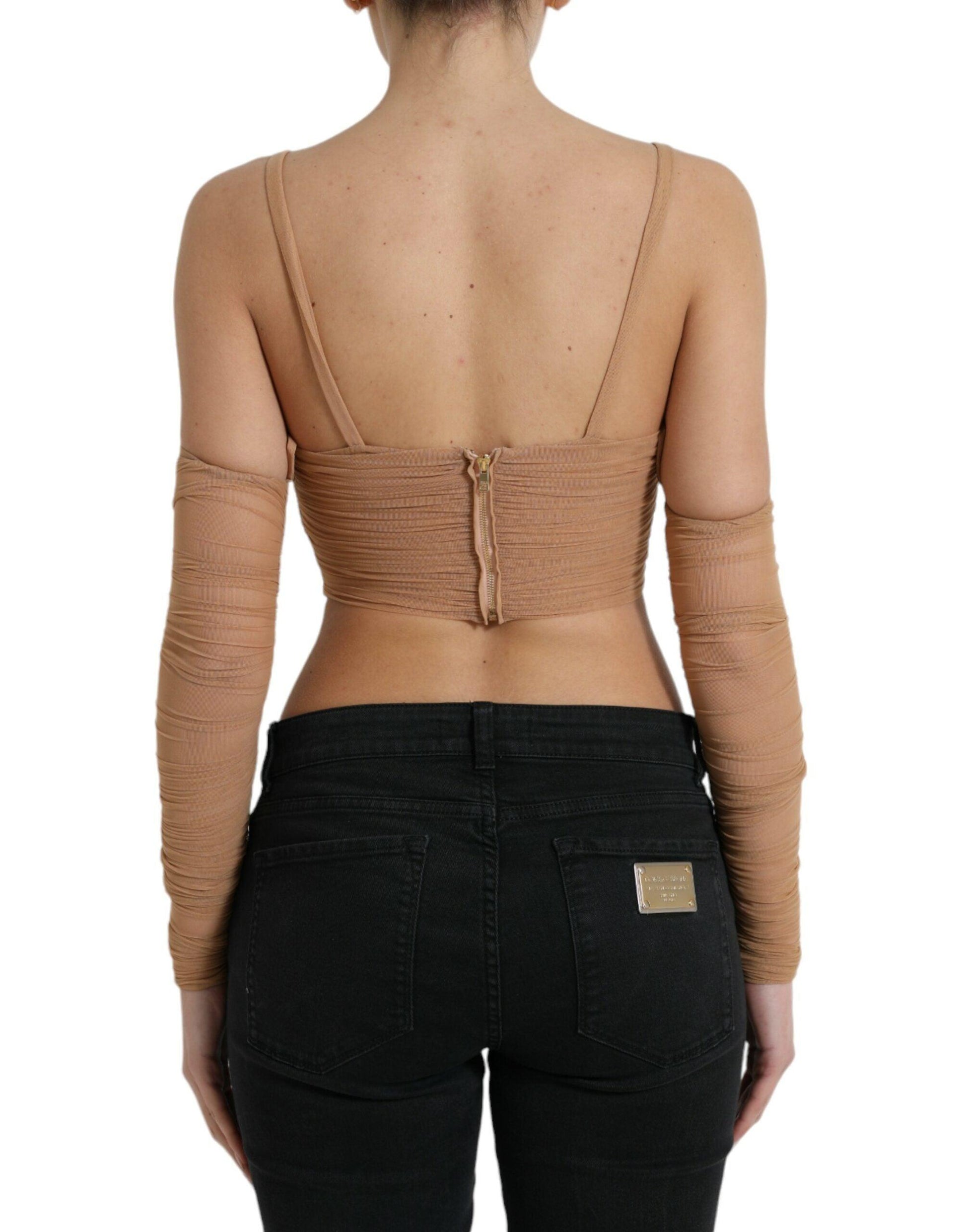 Dolce & Gabbana Elegant Brown Cropped Long Sleeve Top - Arichezz.store