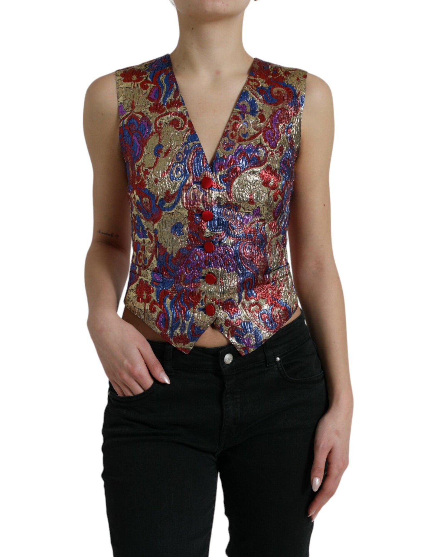 Dolce & Gabbana Multicolor Floral Print Jacquard Waistcoat - Arichezz.store