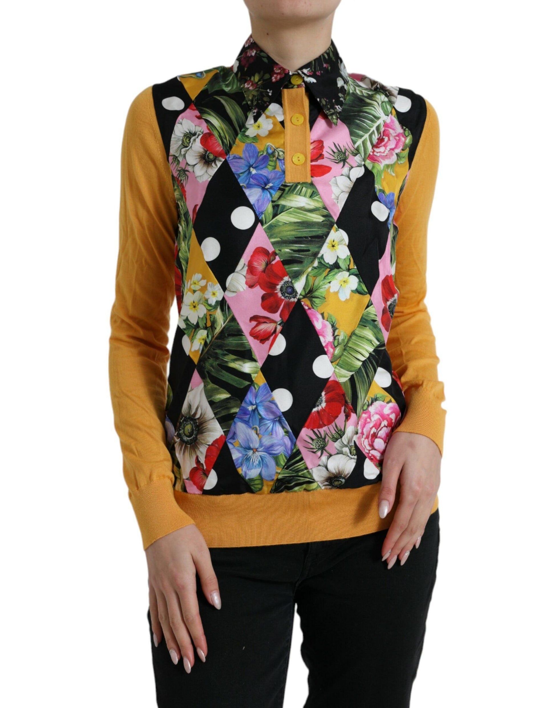 Dolce & Gabbana Elegant Patchwork Henley Silk Blend Sweater - Arichezz.store