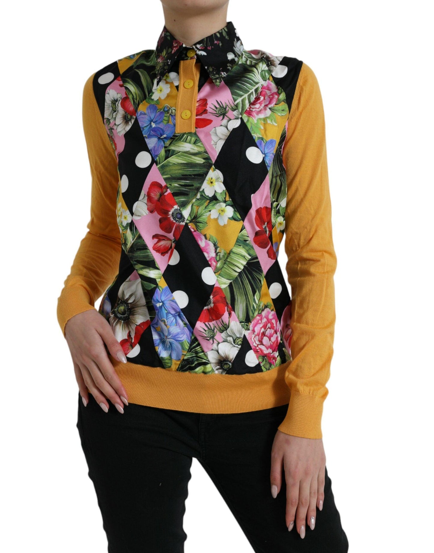 Dolce & Gabbana Elegant Patchwork Henley Silk Blend Sweater - Arichezz.store