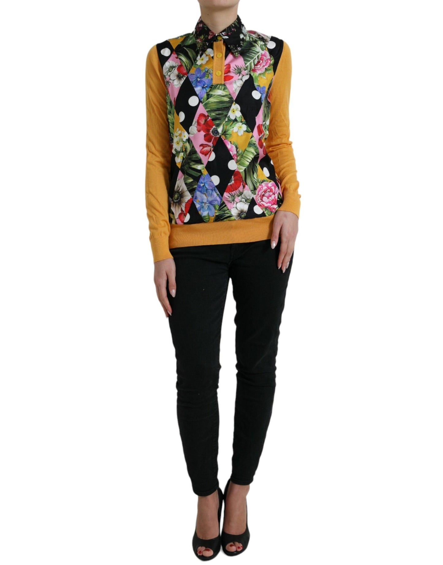 Dolce & Gabbana Elegant Patchwork Henley Silk Blend Sweater - Arichezz.store