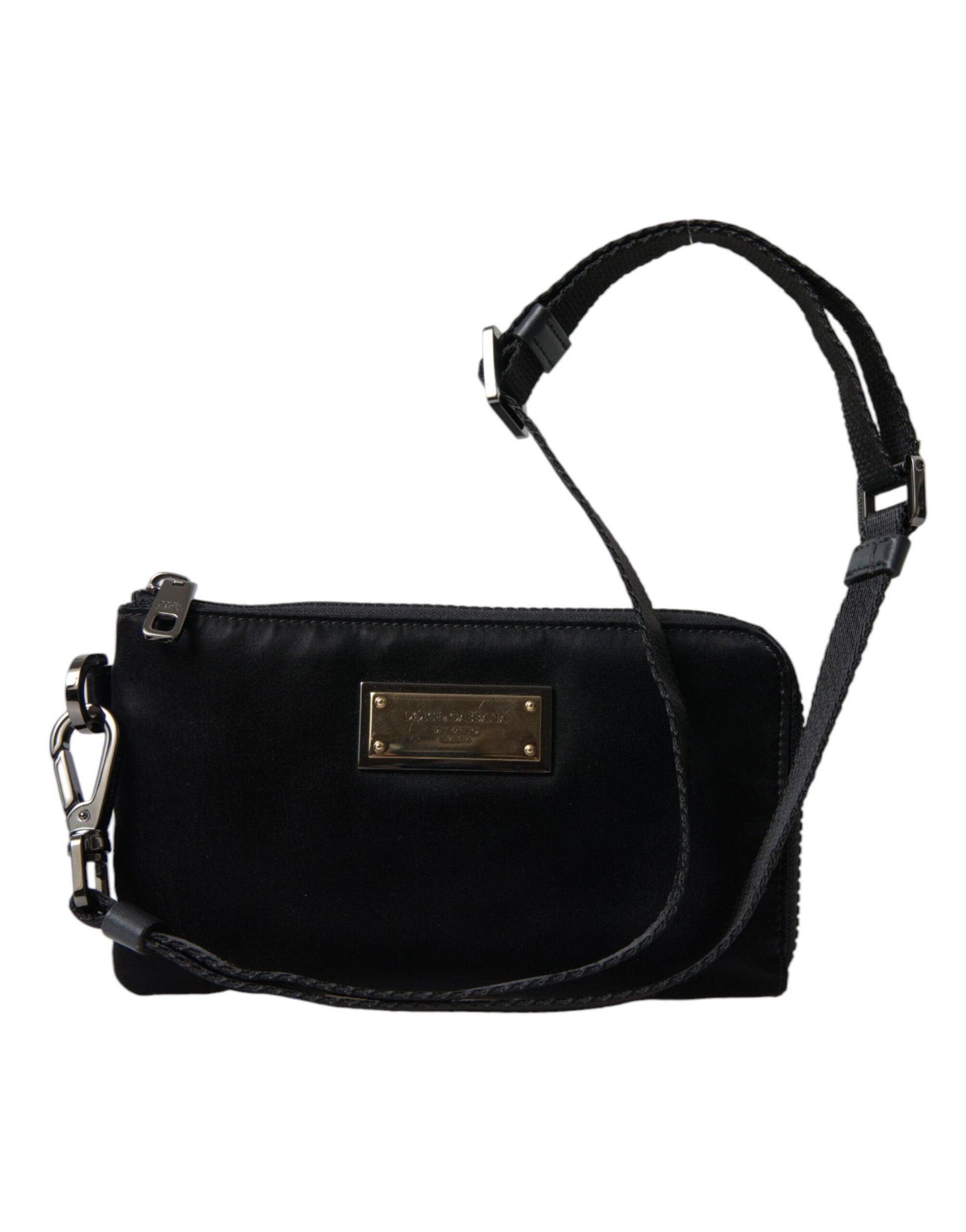 Dolce & Gabbana Elegant Black Nylon & Leather Pouch - Arichezz.store