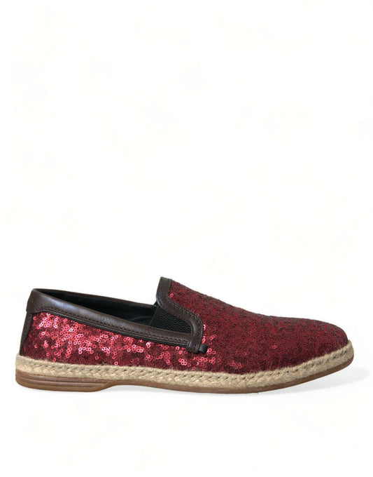 Dolce & Gabbana Red Sequined Leather Loafers - Arichezz.store