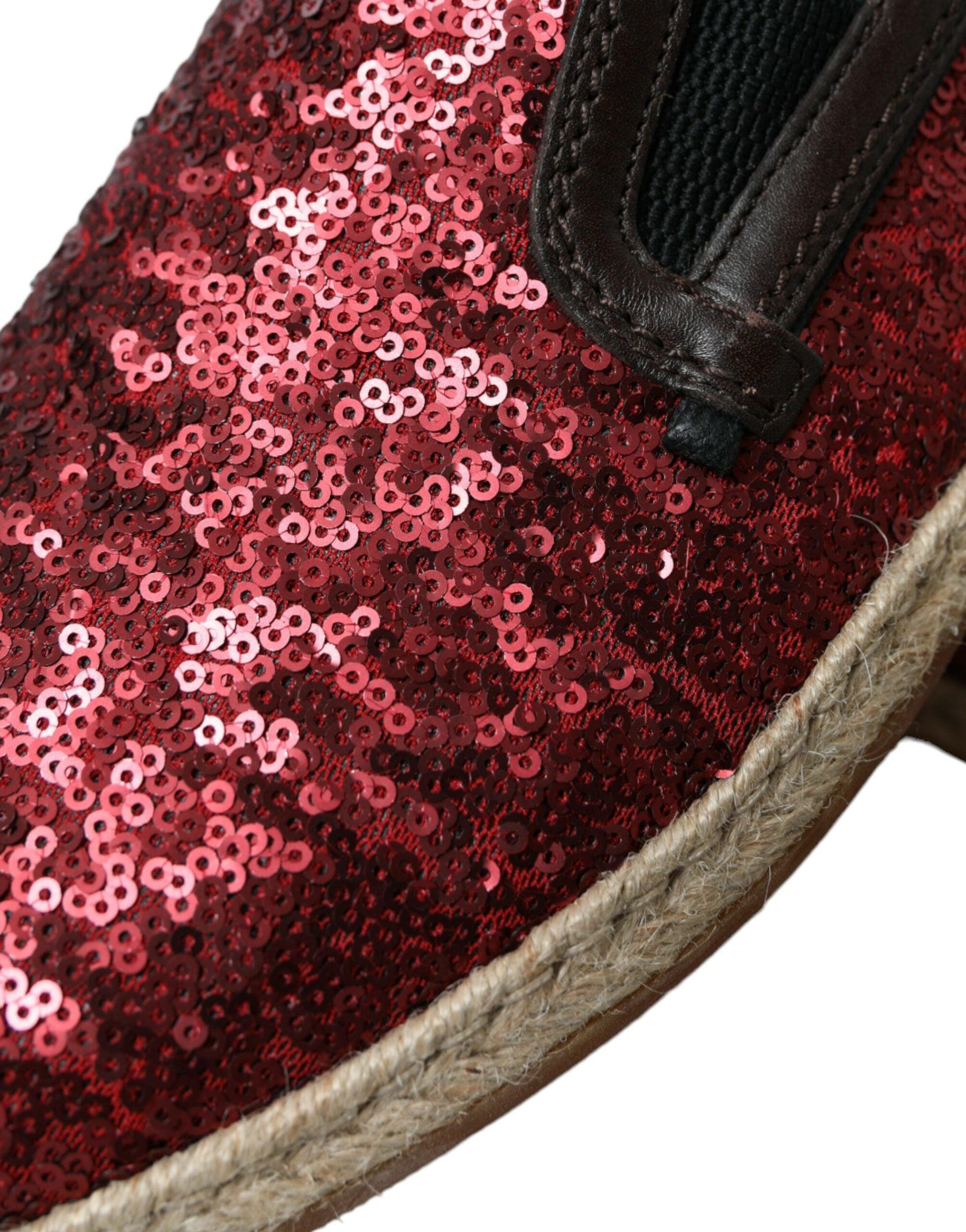 Dolce & Gabbana Red Sequined Leather Loafers - Arichezz.store