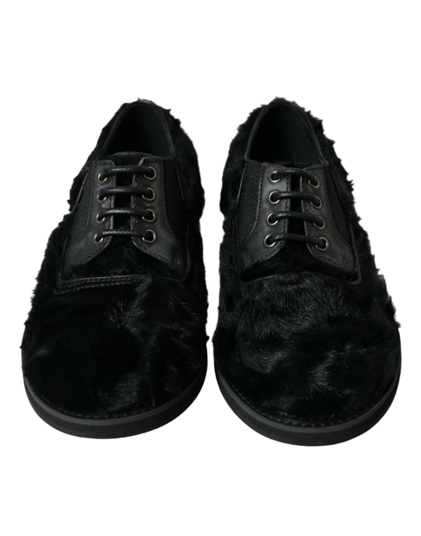 Dolce & Gabbana Elegant Black Fur Derby Dress Shoes for Men - Arichezz.store