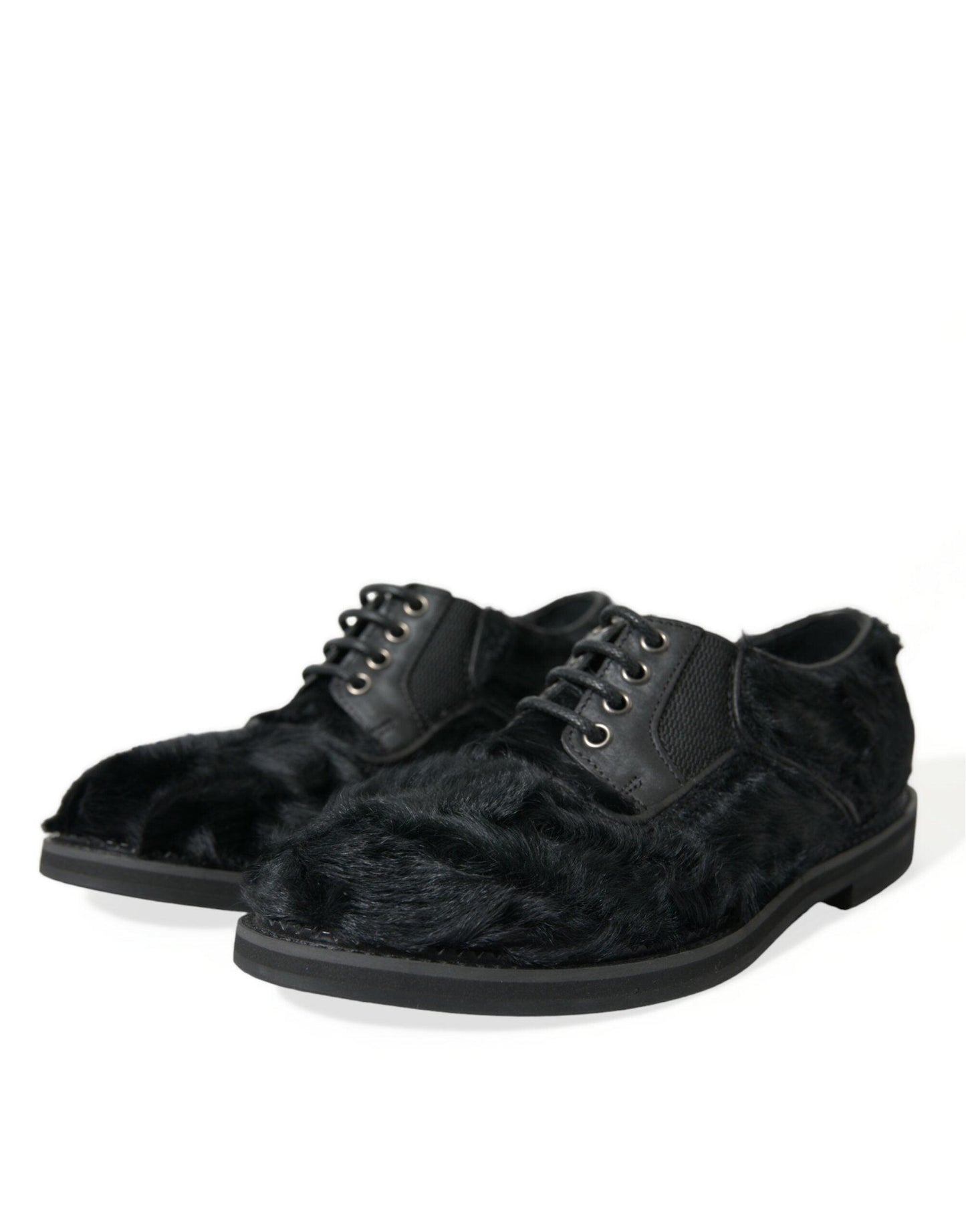 Dolce & Gabbana Elegant Black Fur Derby Dress Shoes for Men - Arichezz.store