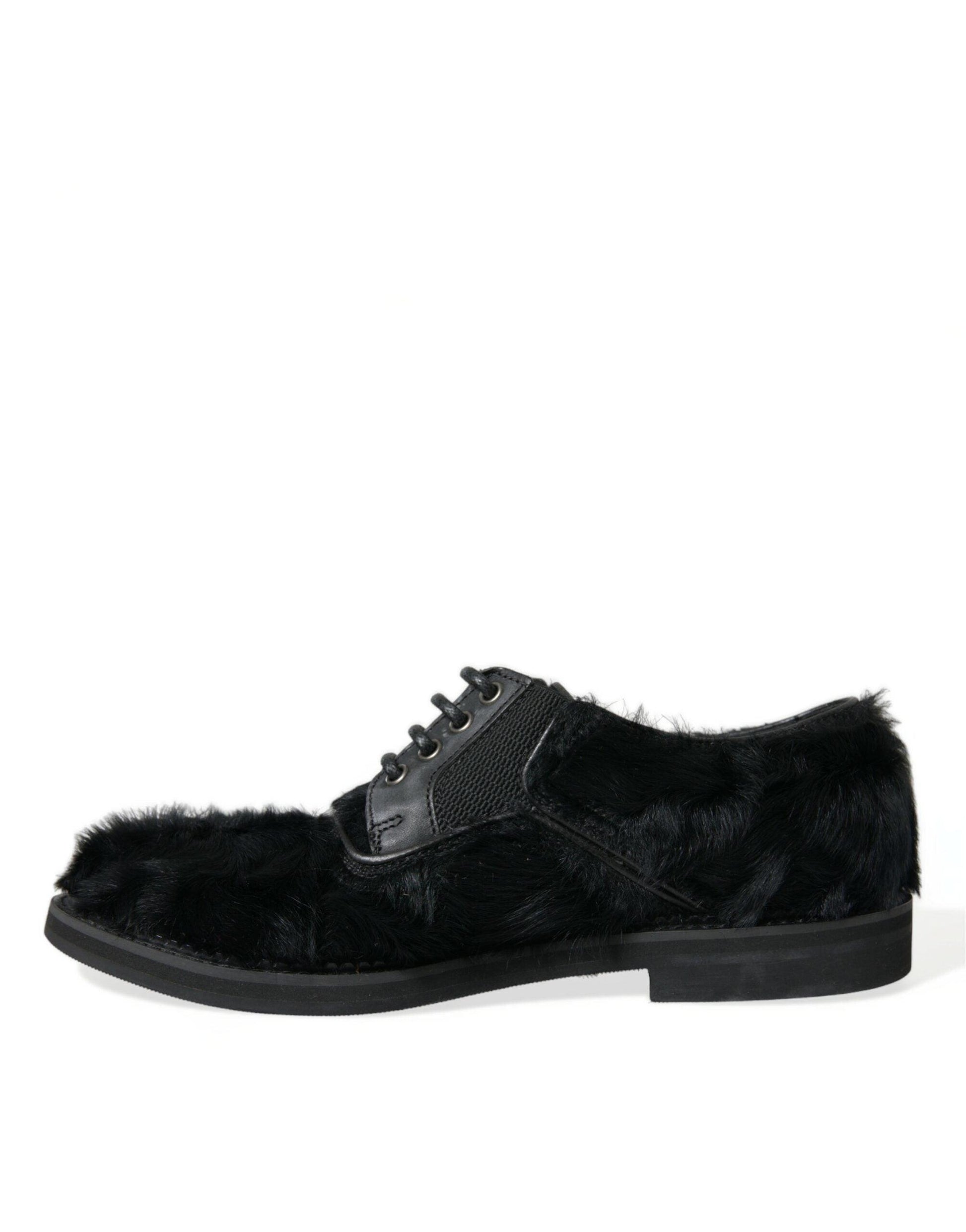 Dolce & Gabbana Elegant Black Fur Derby Dress Shoes for Men - Arichezz.store